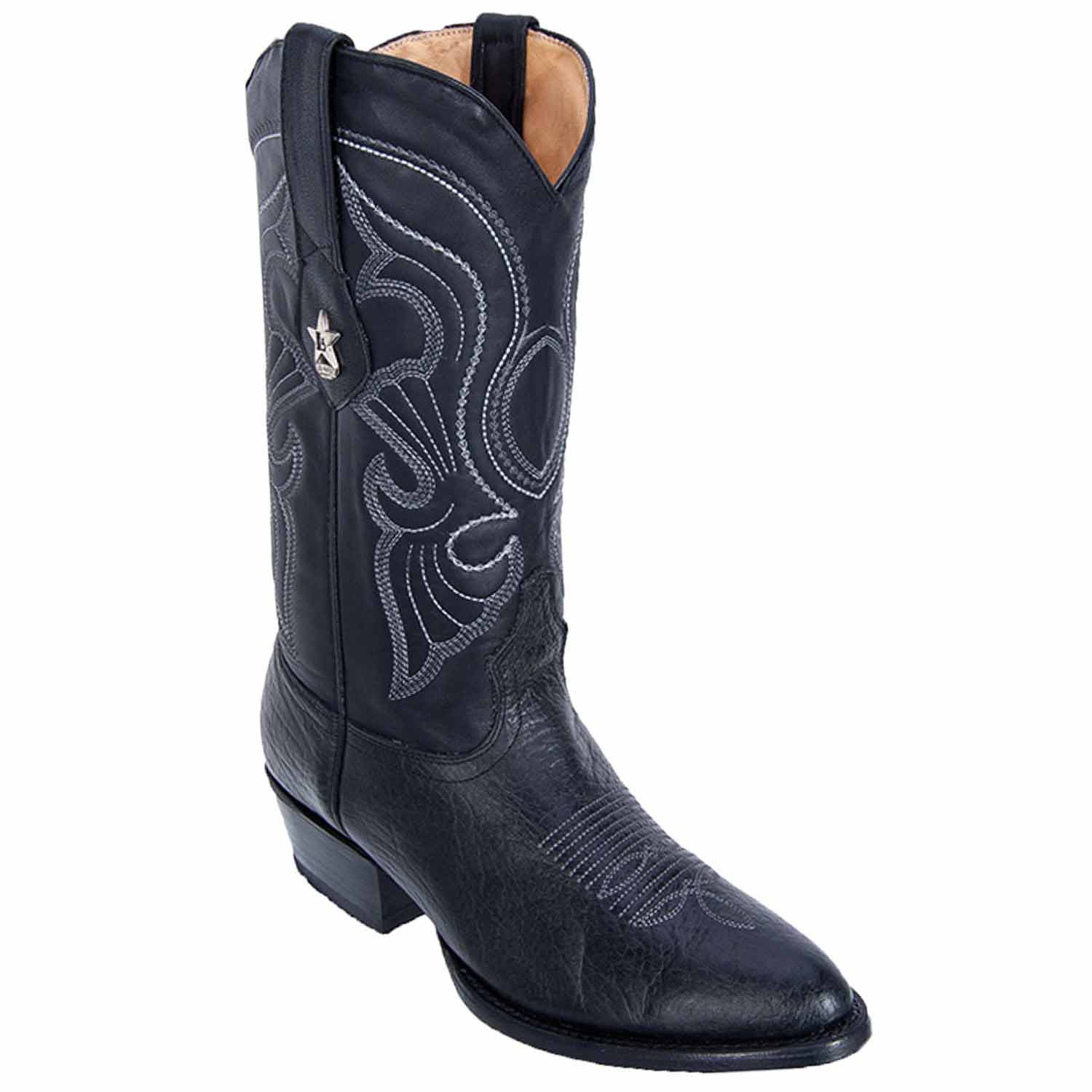 Western Genuine Bull Shoulder Skin Round Toe Boots Black Color - Los Altos Boots - Side View