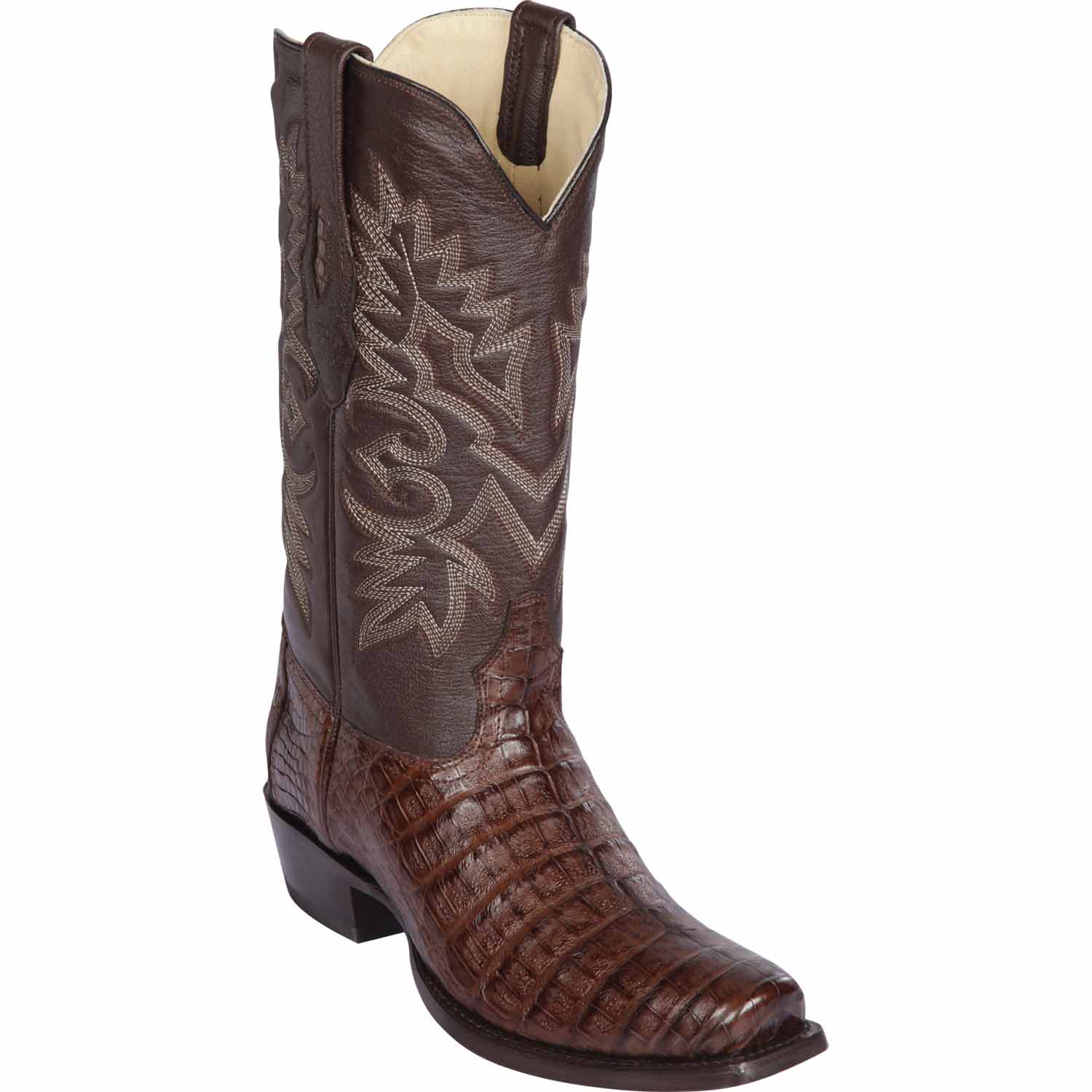 Western Genuine Caiman Belly Skin 7x Toe Boots Brown Color - Los Altos boots - Side View