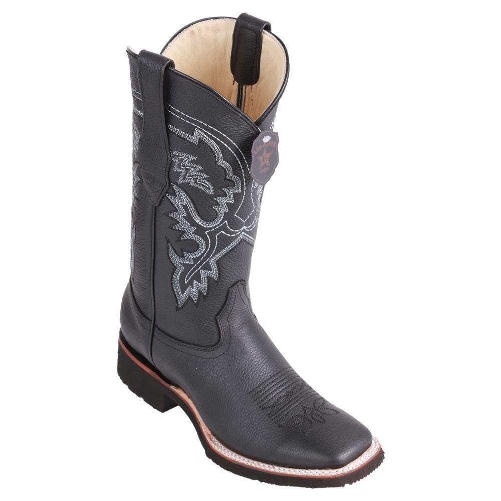 Western Genuine Grisly Leather Rodeo Wide Square Toe Boots Black Color - Los Altos Boots - Side View
