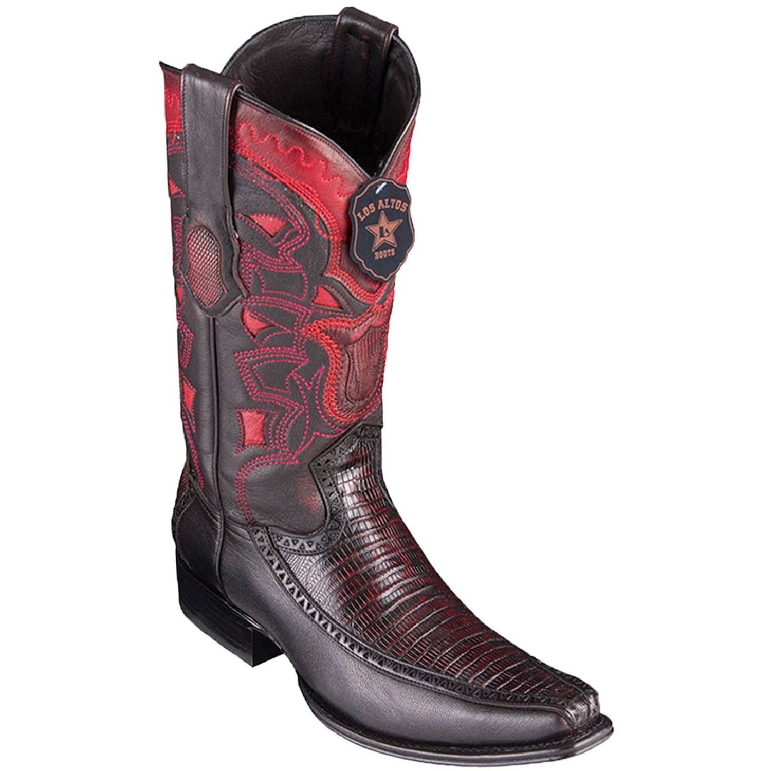 Men's Genuine Teju Lizard and Deer Skin European Square Toe Boots Black Cherry Color - Los Altos Boots - Side View