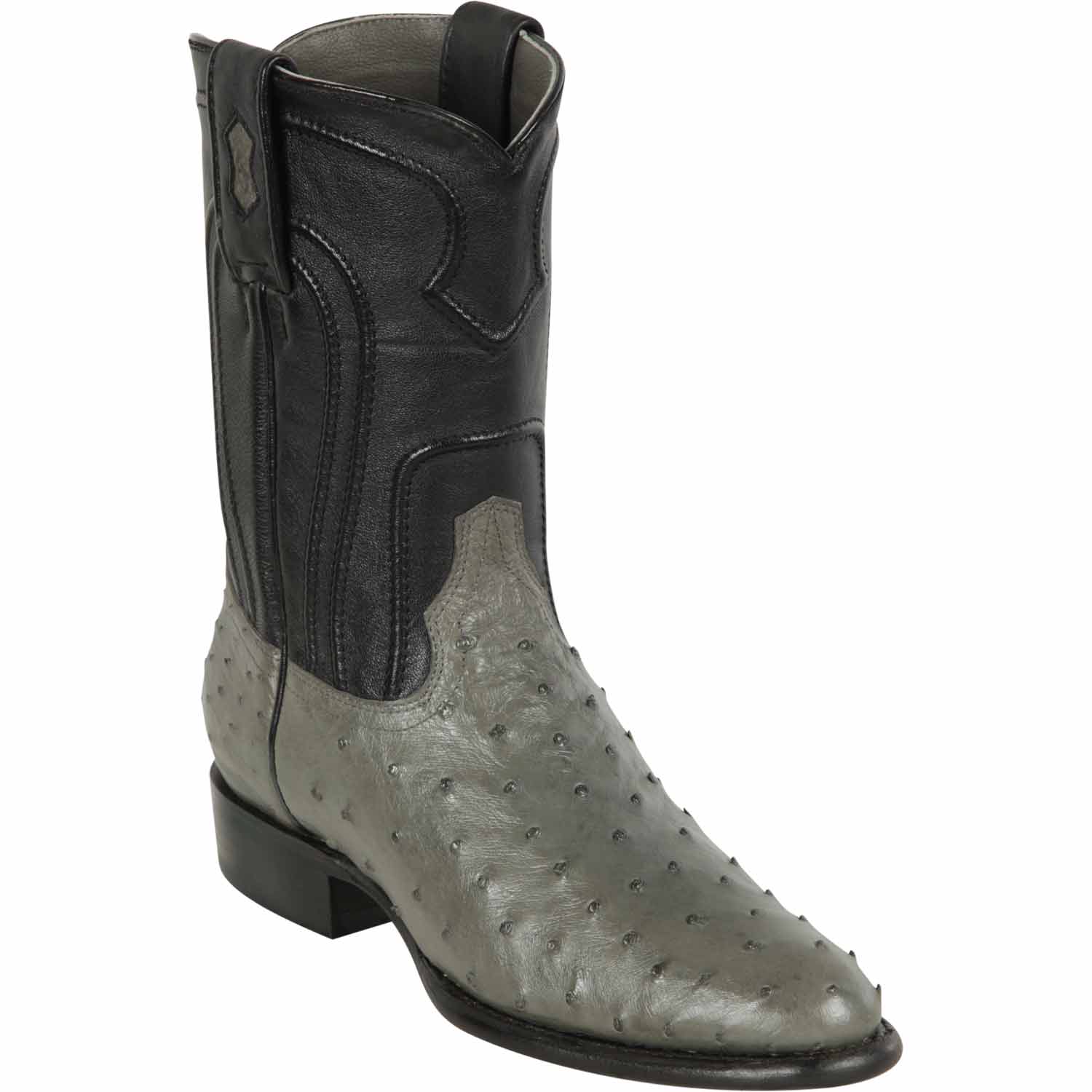 Western Genuine Ostrich Skin Roper Toe Boots Gray Color - Los Altos Boots Side View