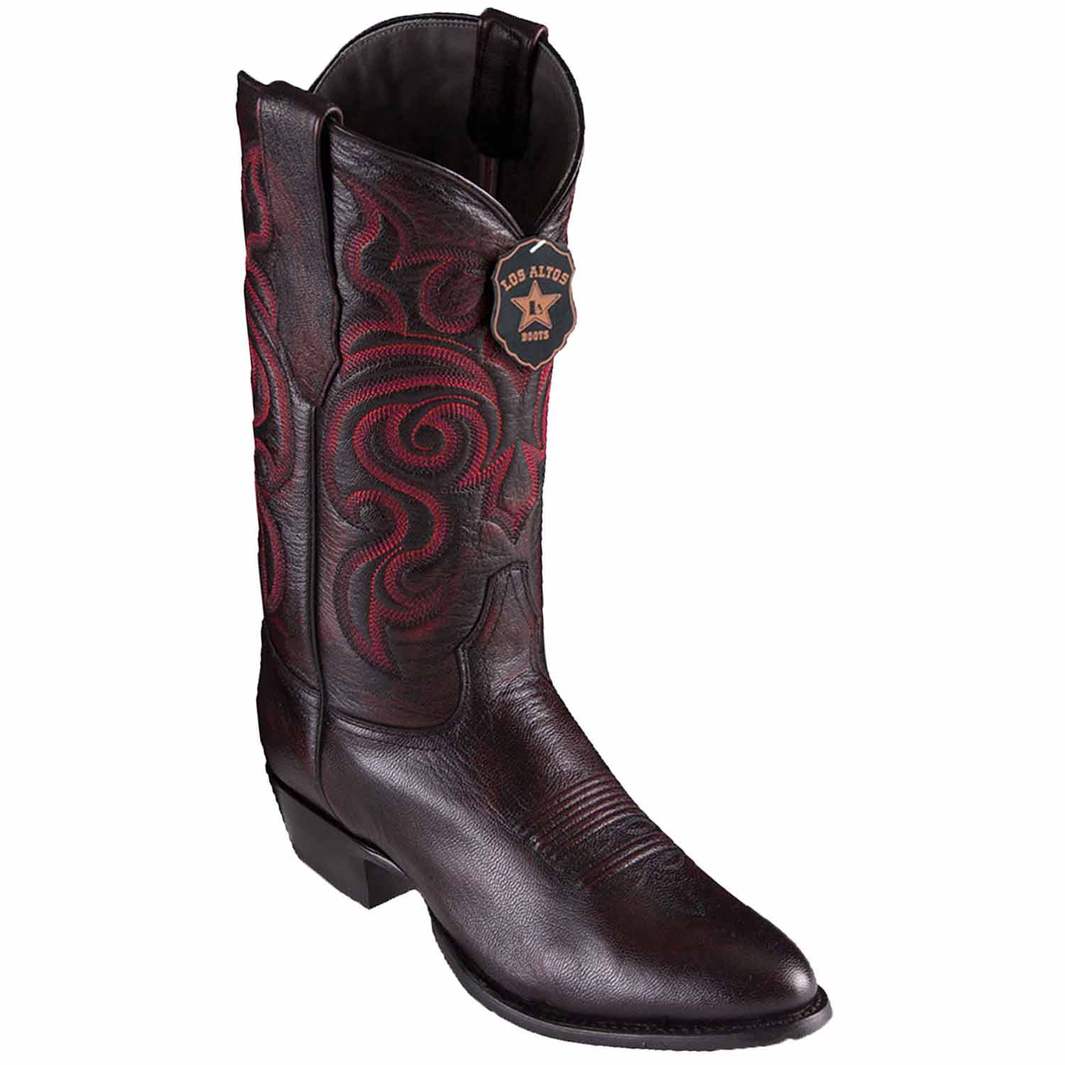 Western Genuine Goat Round Toe Boots Black Cherry Color - Los Altos Boots - Side View