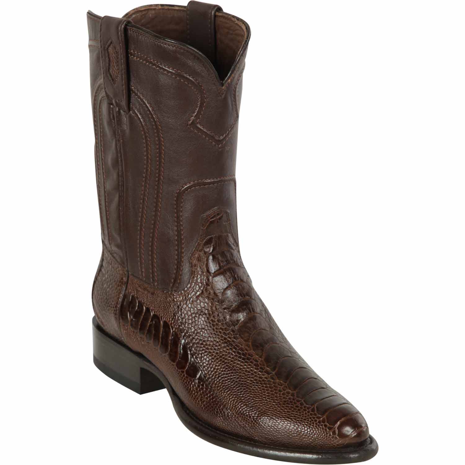 Western Genuine Ostrich Leg Skin Roper Toe Boots Brown Color - Los Altos Boots - Side View