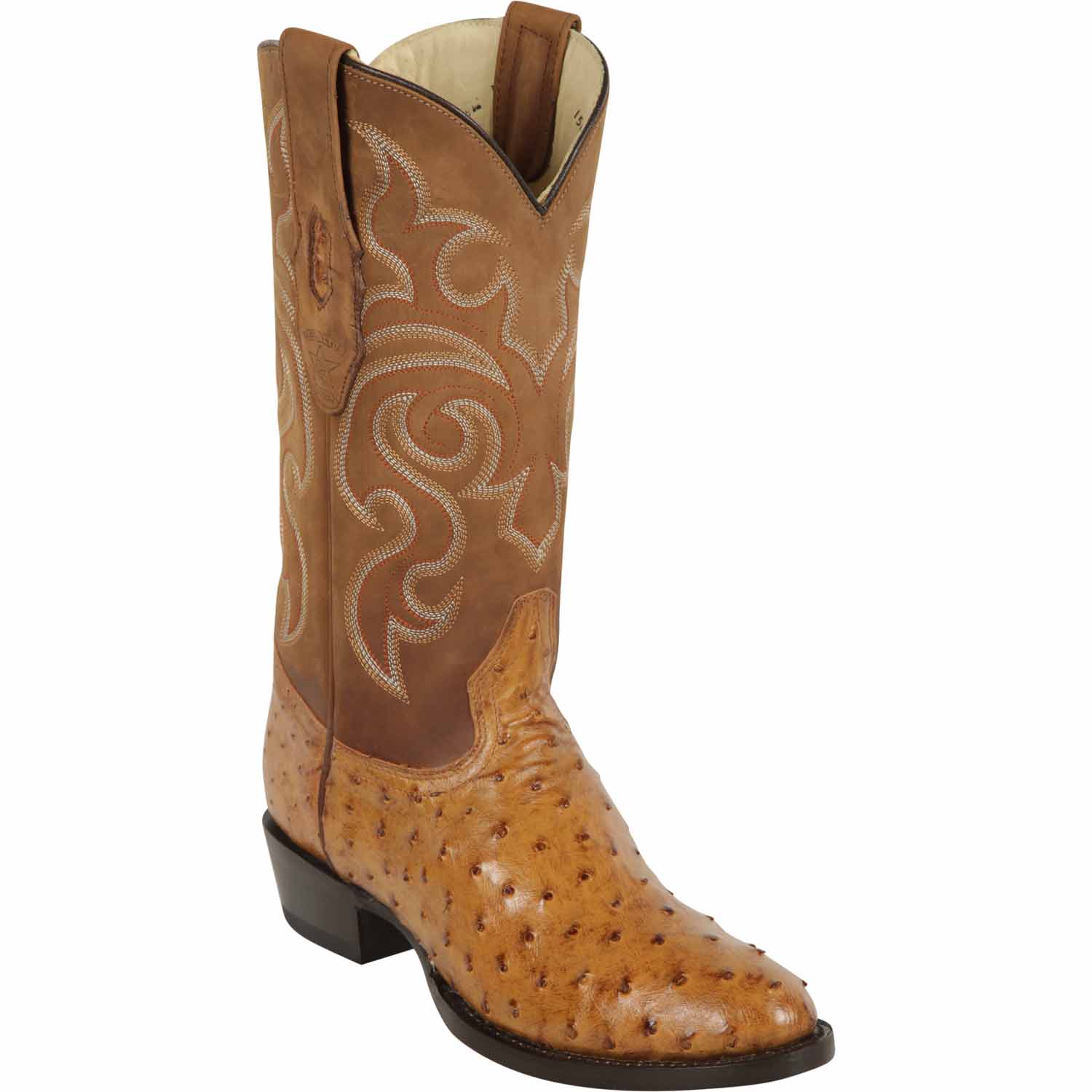Western Genuine Ostrich Round Toe Boots Amber Color - Los Altos Boots - Side View