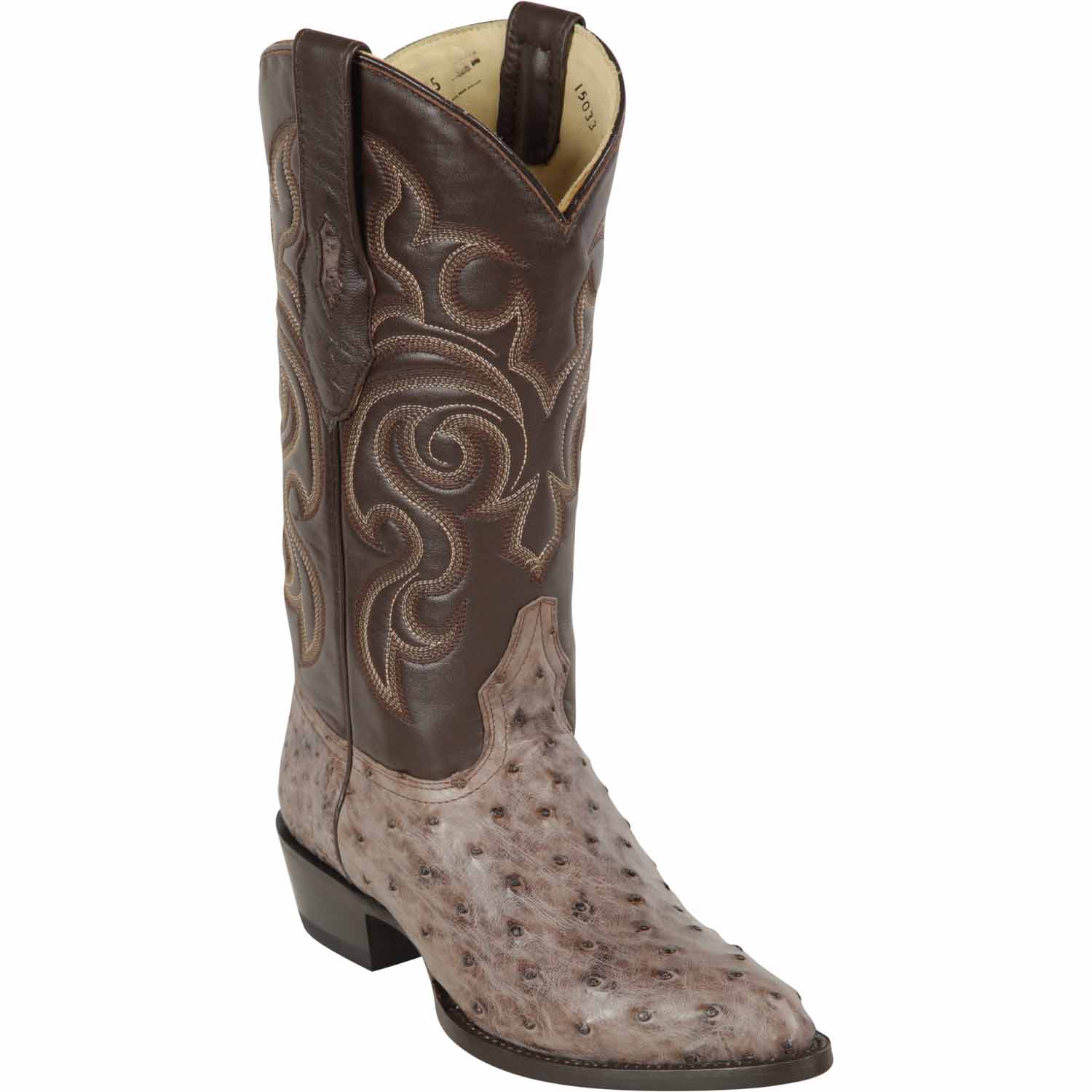 Western Genuine Ostrich Round Toe Boots Rustic Brown Color - Los Altos Boots - Side View
