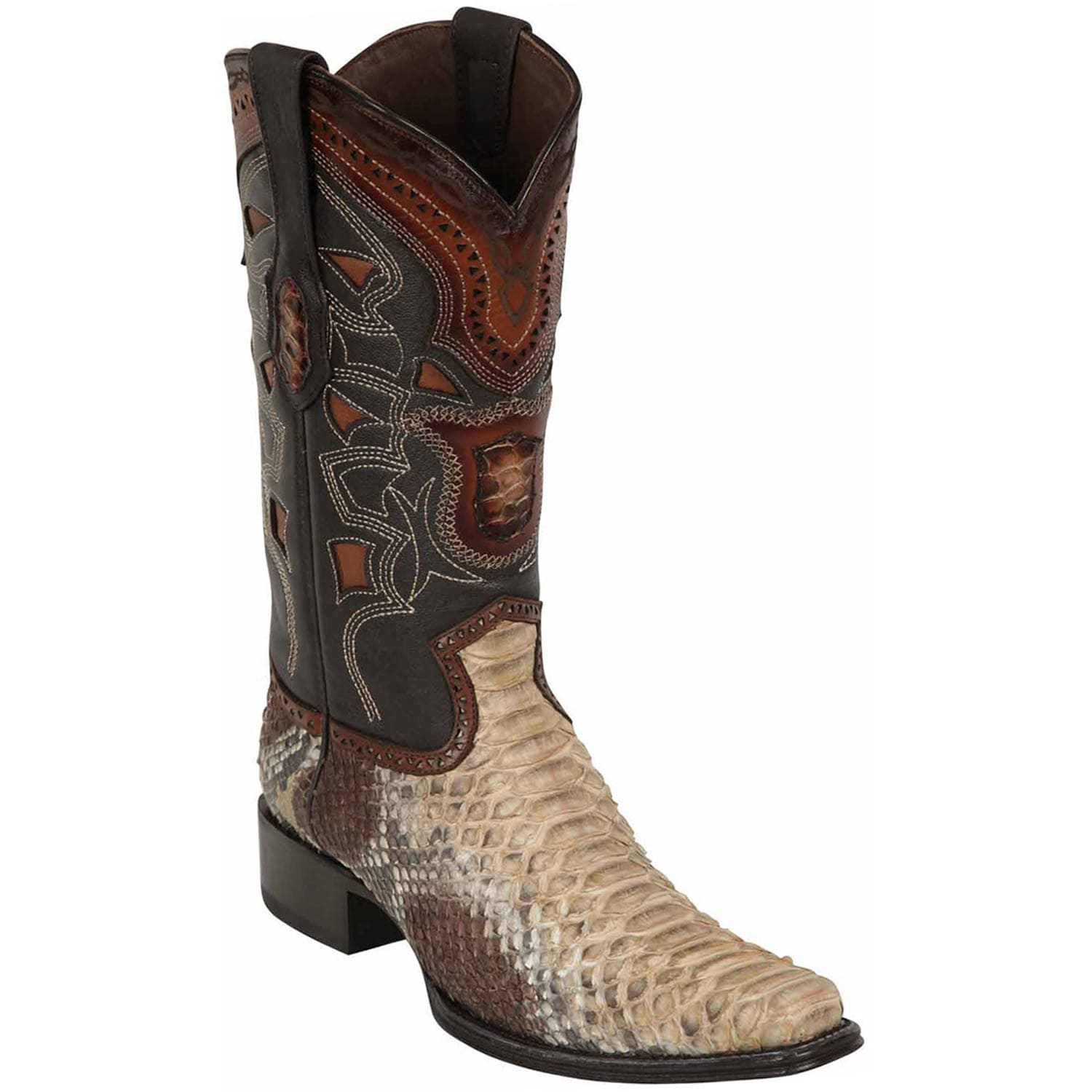 Western Genuine Python Skin European Square Toe Boots Oryx Color - Los Altos Boots - Side View