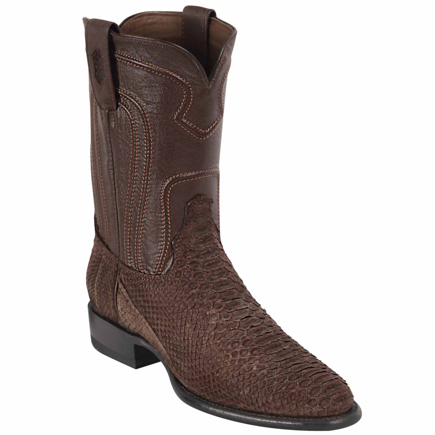 Western Genuine Python Skin Roper Toe boots Nobuck Brown Color - Los Altos Boots - SIde View