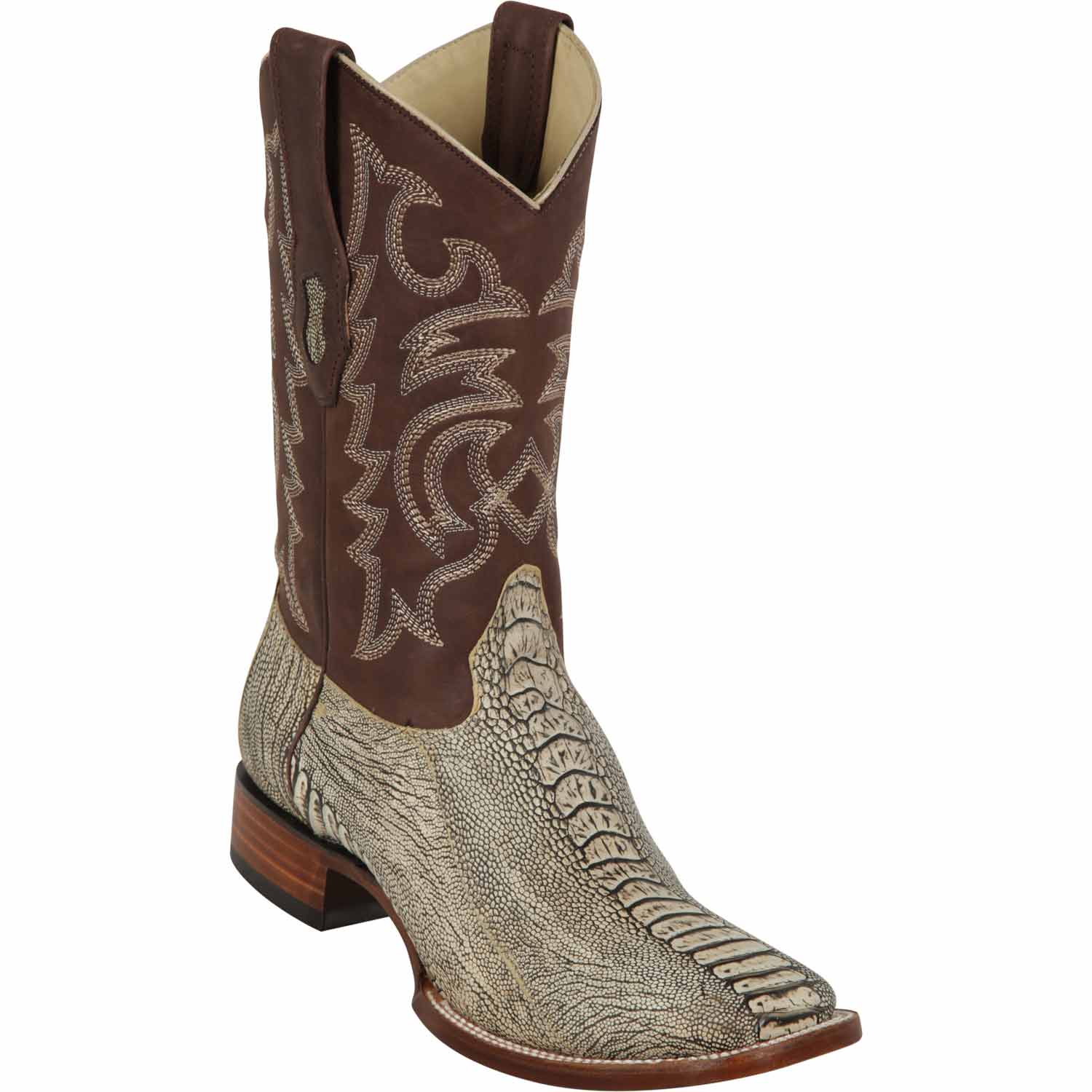 Western Genuine Ostrich Leg Skin Rodeo WIde Square Toe Boots Rustic Oryx Color - Los Altos Boots - Side View