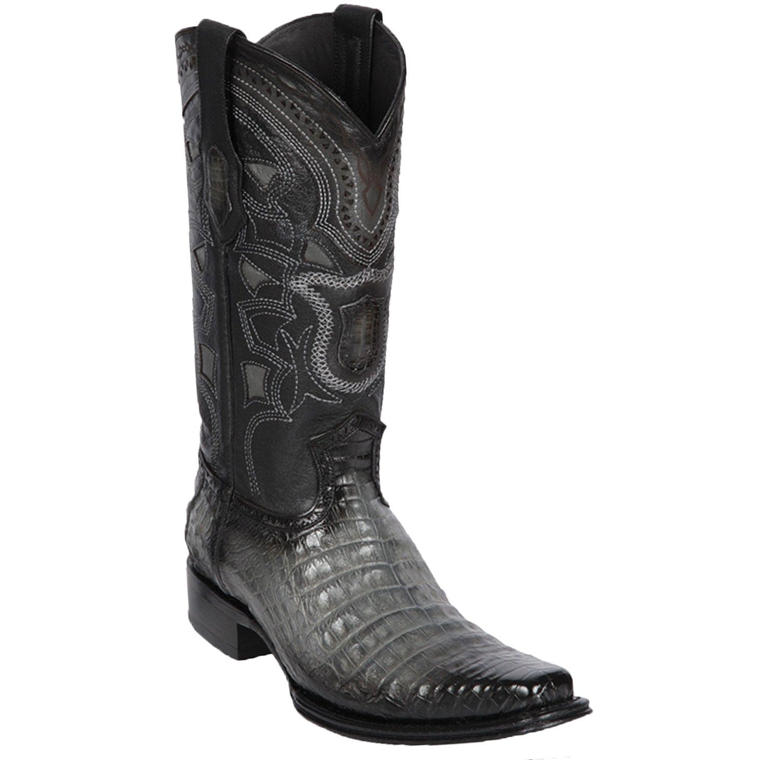 Western Genuine Caiman Belly Skin European Square Toe Boots Faded Gray Color - Los Altos Boots - Side View