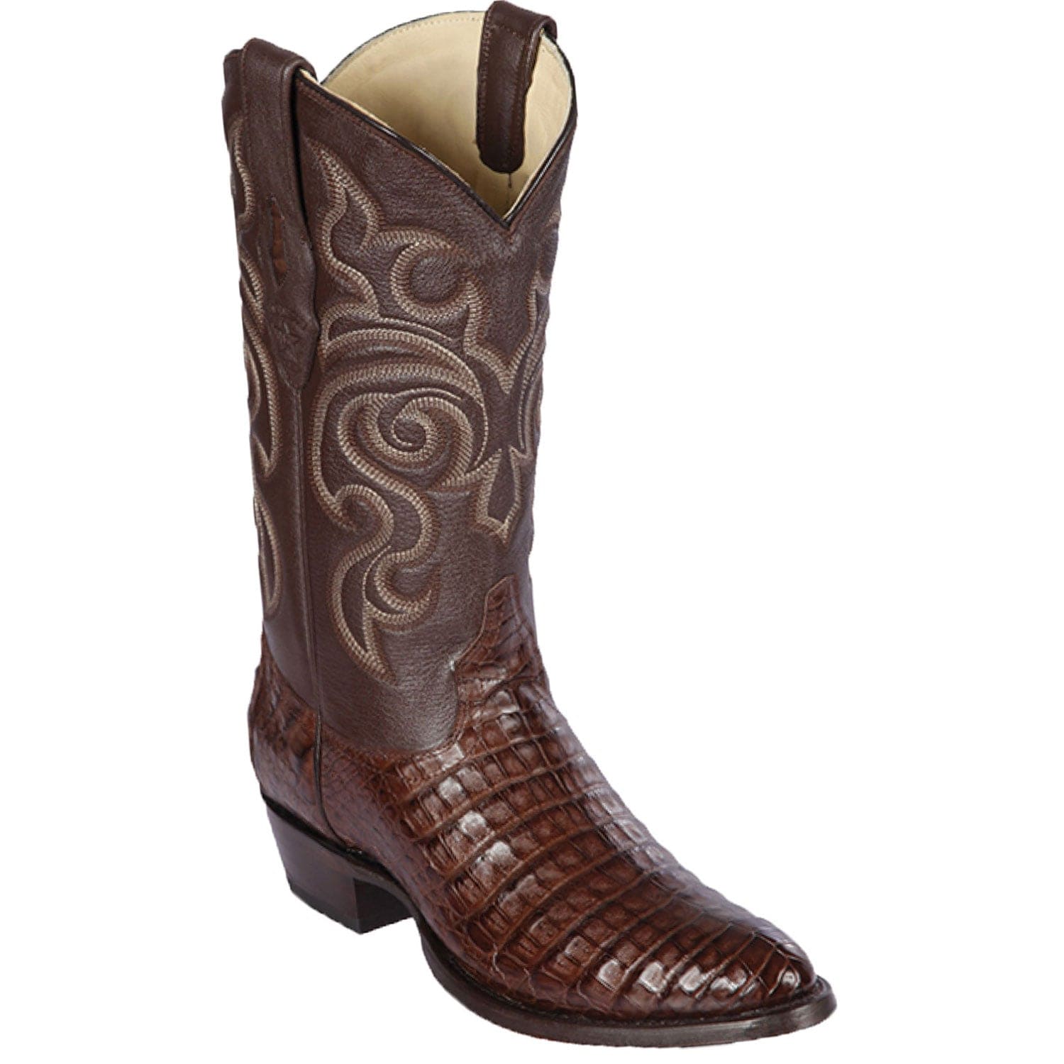 Western Genuine Caiman Belly Round Toe Boots Brown Color - Los Altos Boots - Side View