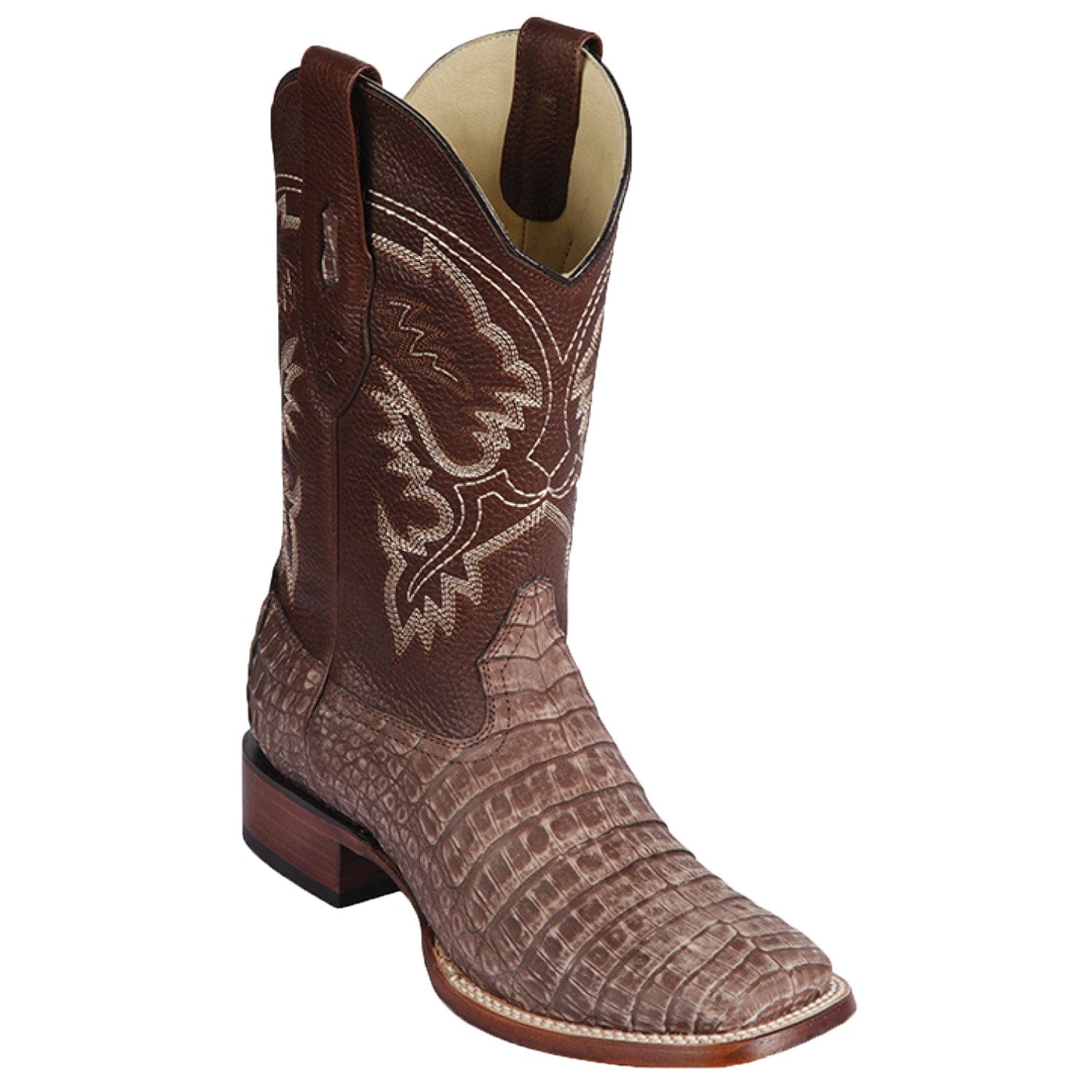 Los Altos Boots Boots Men's Genuine Caiman Belly Skin Rodeo Wide Square Toe Boots Sahara Brown Color - Los Altos Boots
