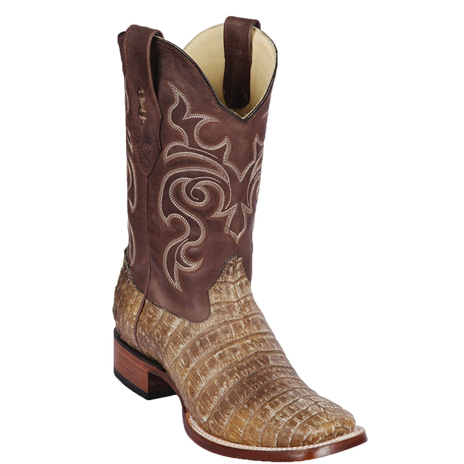 Los Altos Boots Boots Men's Genuine Caiman Belly Skin Rodeo Wide Square Toe Boots Sahara Stone Color - Los Altos Boots