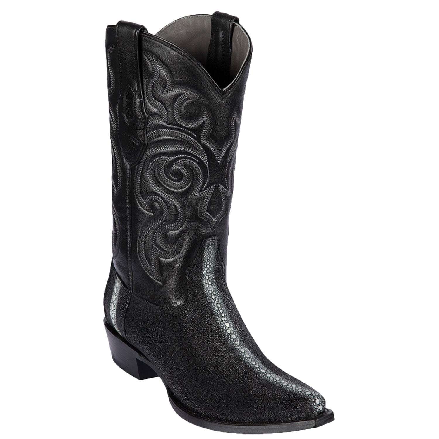 Western Genuine Stingray Skin Row Stone Snip Toe Boots Black Color - Los Altos Boots - Side View