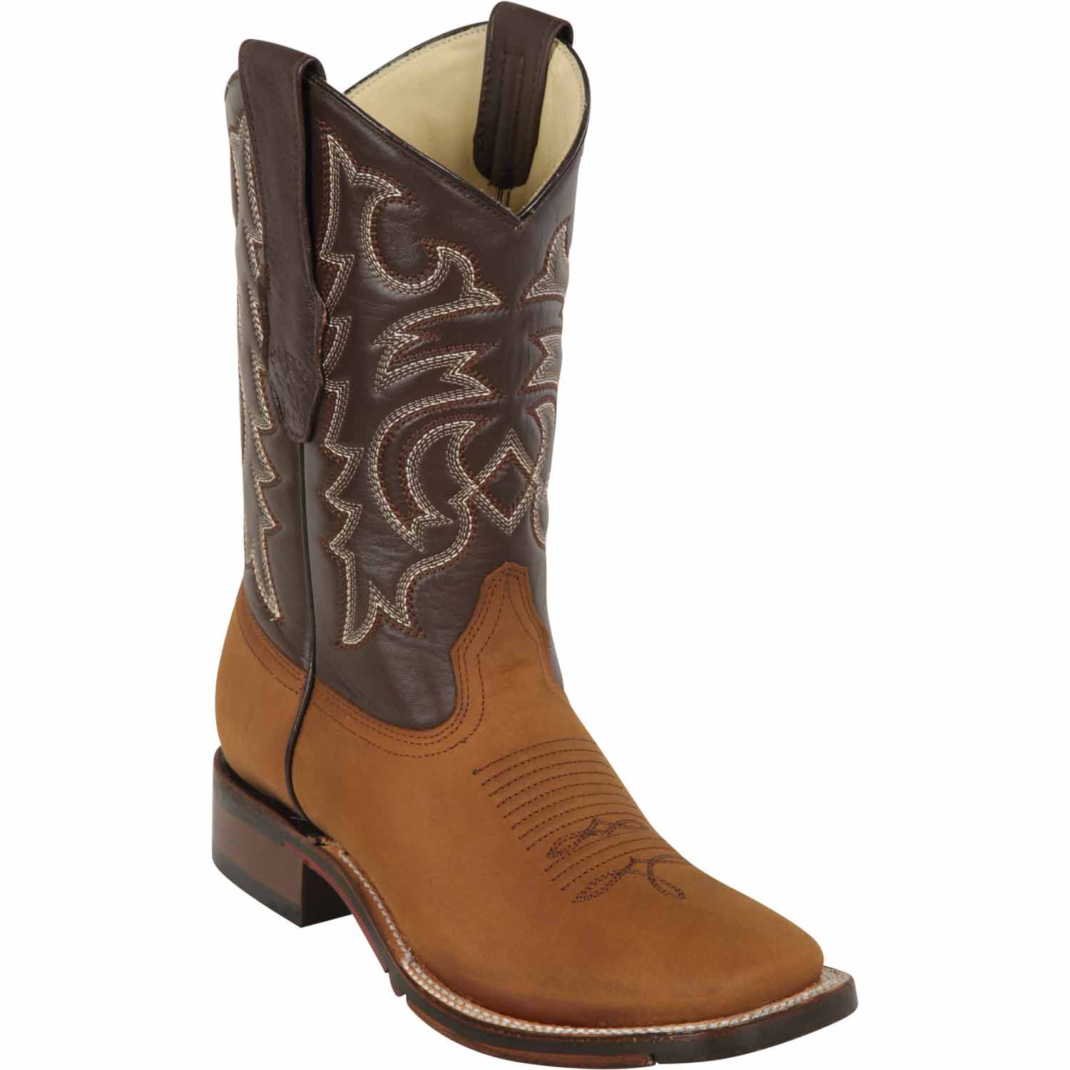 Western Genuine Crazy Leather Rodeo Wide Square Toe Boots Tan Color - Los Altos Boots - Side View
