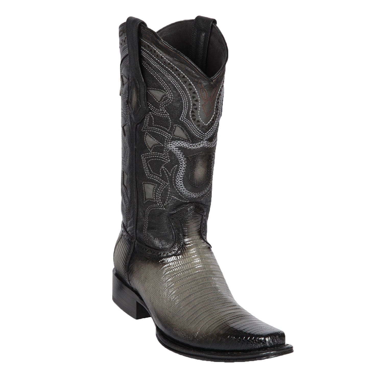 Western Genuine Teju Lizard Skin European Square Toe Boots Faded Gray Color - Los Altos Boots - Side View