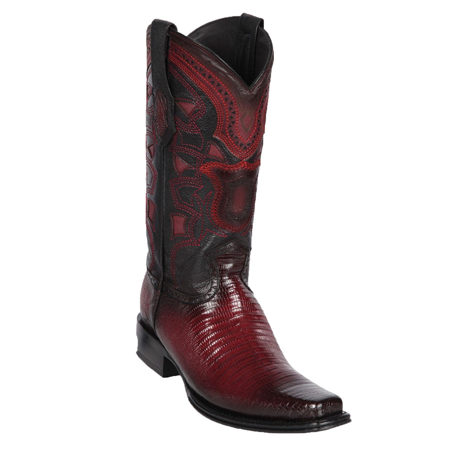 Western Genuine Teju Lizard Skin European Square Toe Boots Faded Burgundy Color - Los Altos Boots - Side View