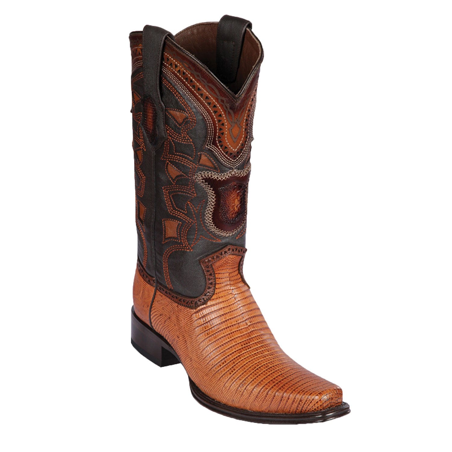 Western Genuine Teju Lizard Skin European Square Toe Boots Honey Color - Los Altos Boots - Side View