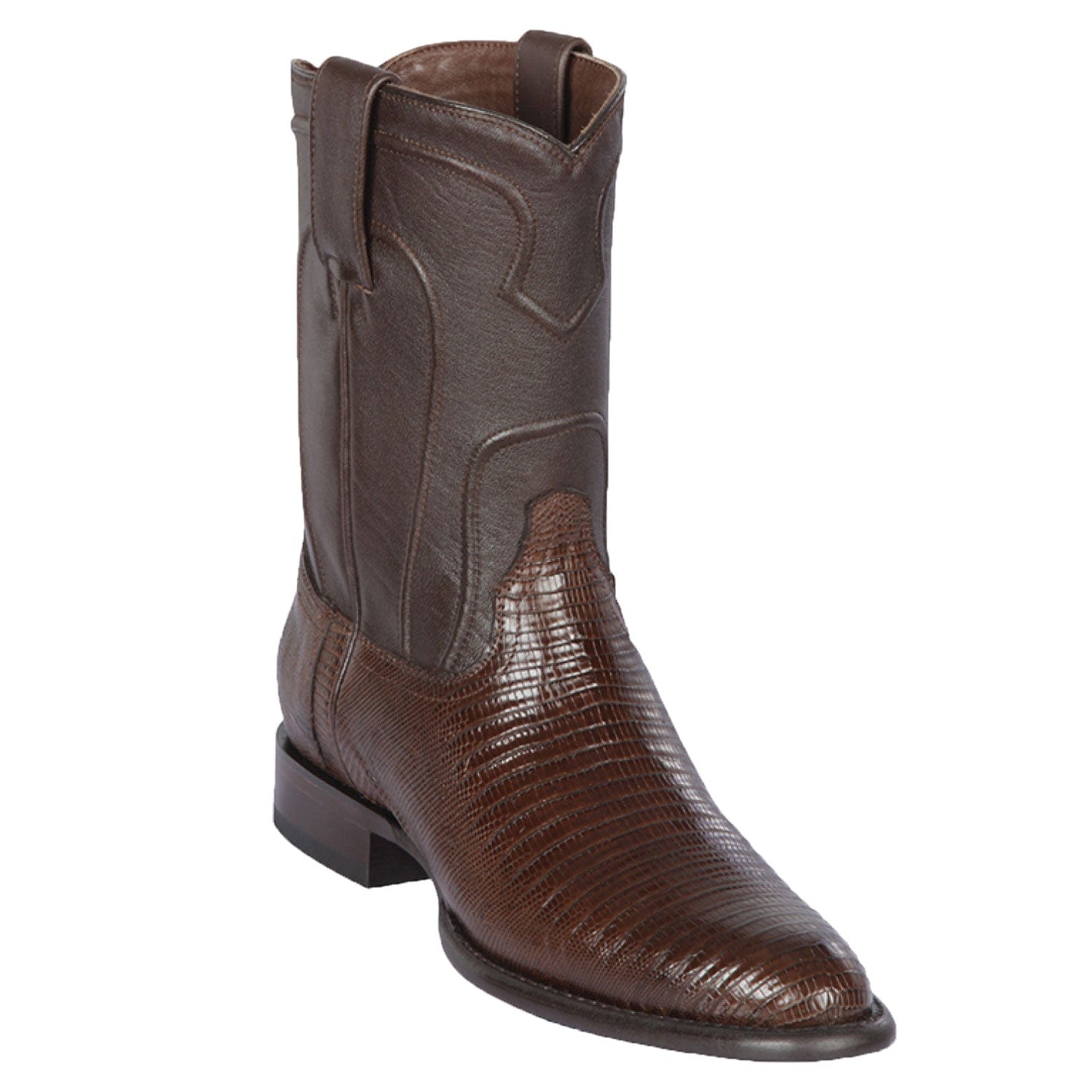 Western Genuine Teju Skin Roper Toe Boots Brown Color - Los Altos Boots - Side View