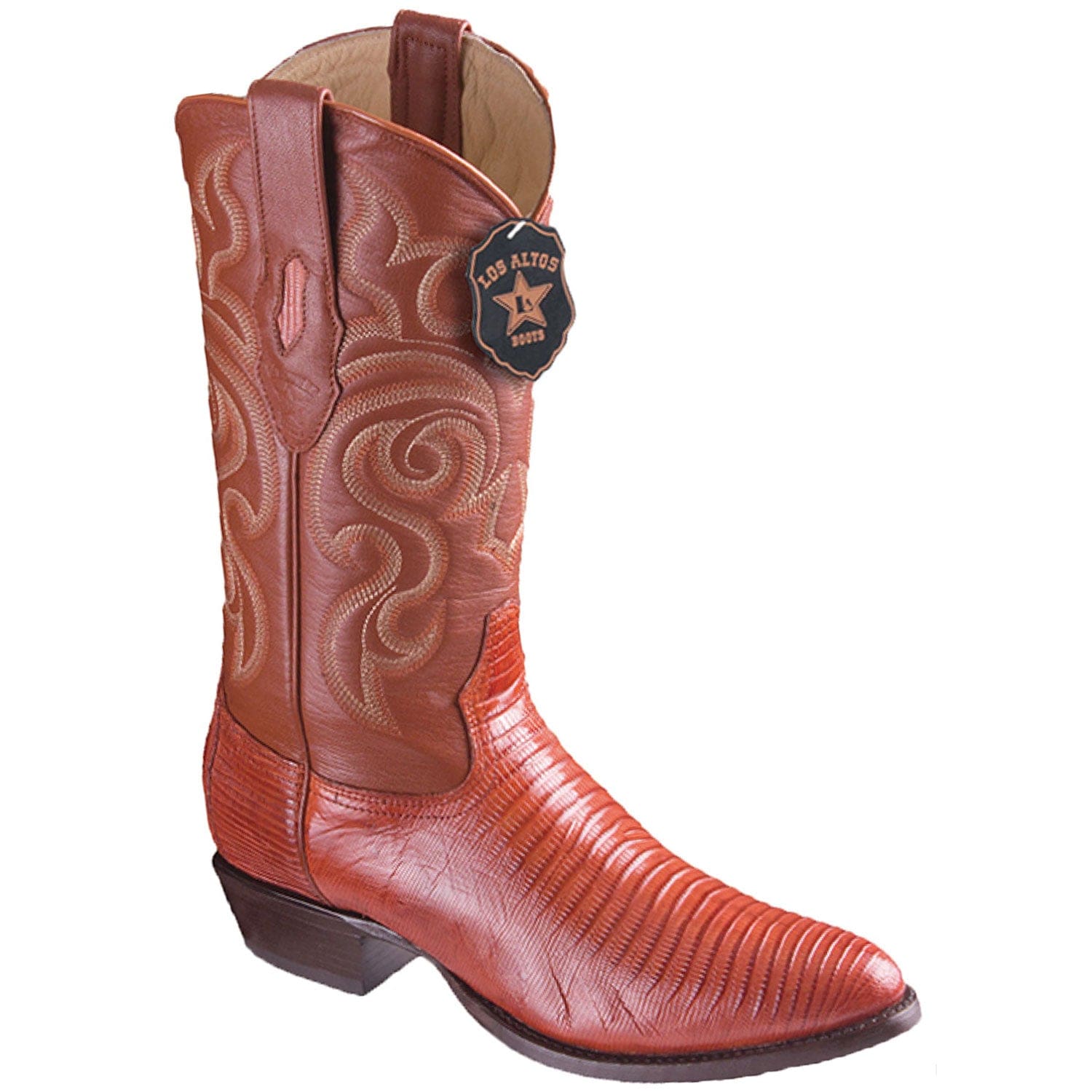 Western Genuine Teju Lizard Round Toe Boots Cognac Color - Los Altos Boots - Side View
