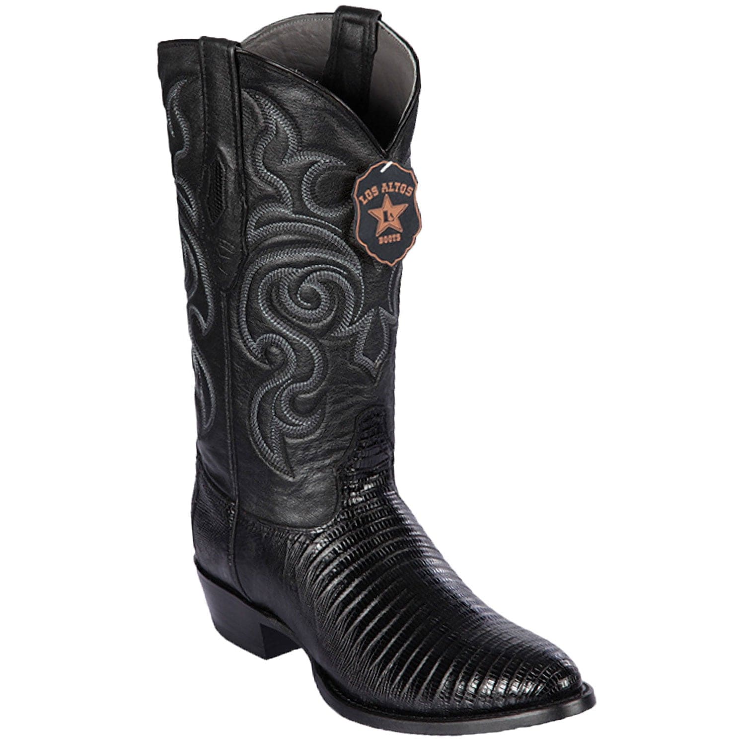 Western Genuine Teju Lizard Round Toe Boots Black Color - Los Altos Boots - Side View
