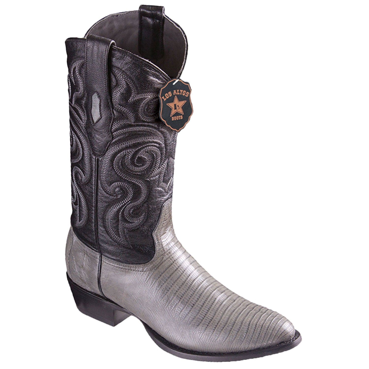 Western Genuine Teju Lizard Round Toe Boots Gray Color - Los Altos Boots - Side View