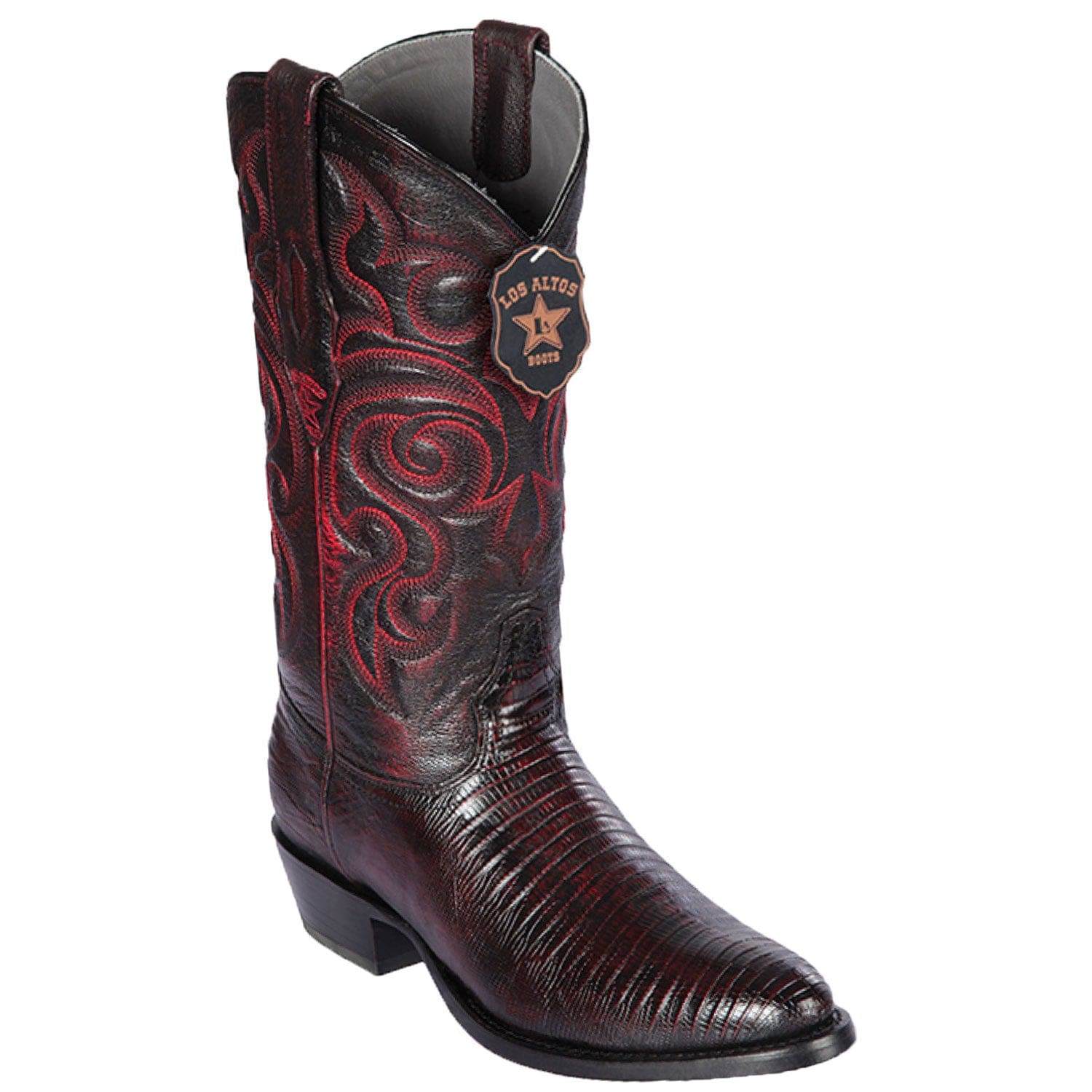 Western Genuine Teju Lizard Round Toe Boots Black Cherry Color - Los Altos Boots - Side View