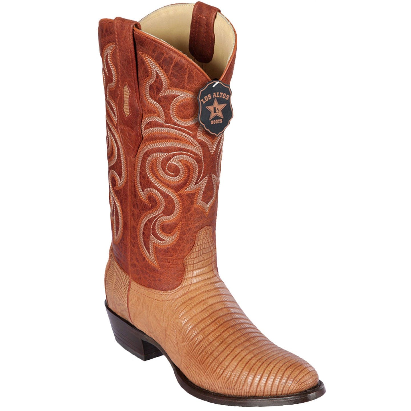 Western Genuine Teju Lizard Round Toe Boots Cognac Color - Los Altos Boots - Side View