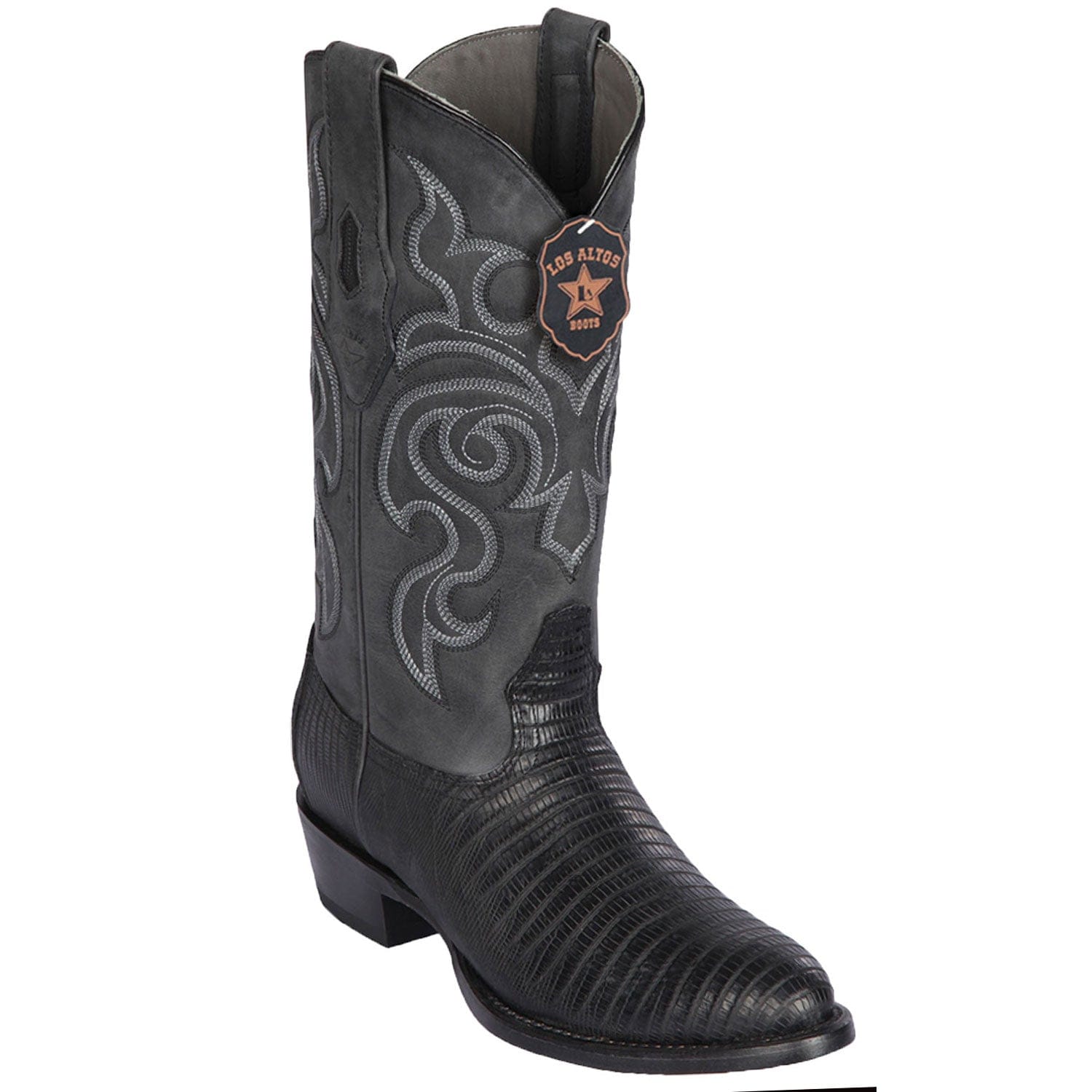 Western Genuine Teju Lizard Round Toe Boots Black Color - Los Altos Boots - Side View