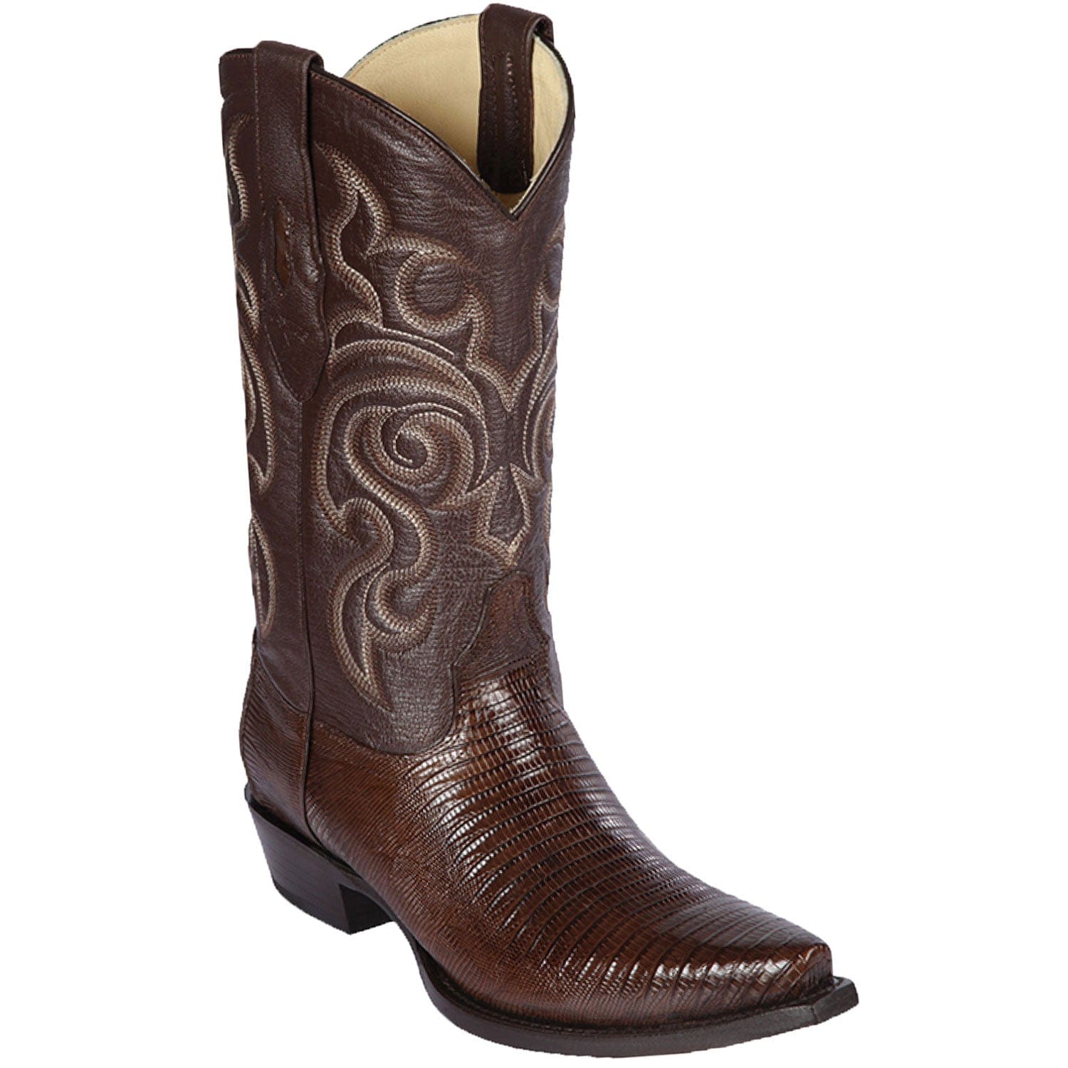 Western Genuine Teju Lizard Skin Snip Toe Boots Brown Color - Los Altos Boots - Side View