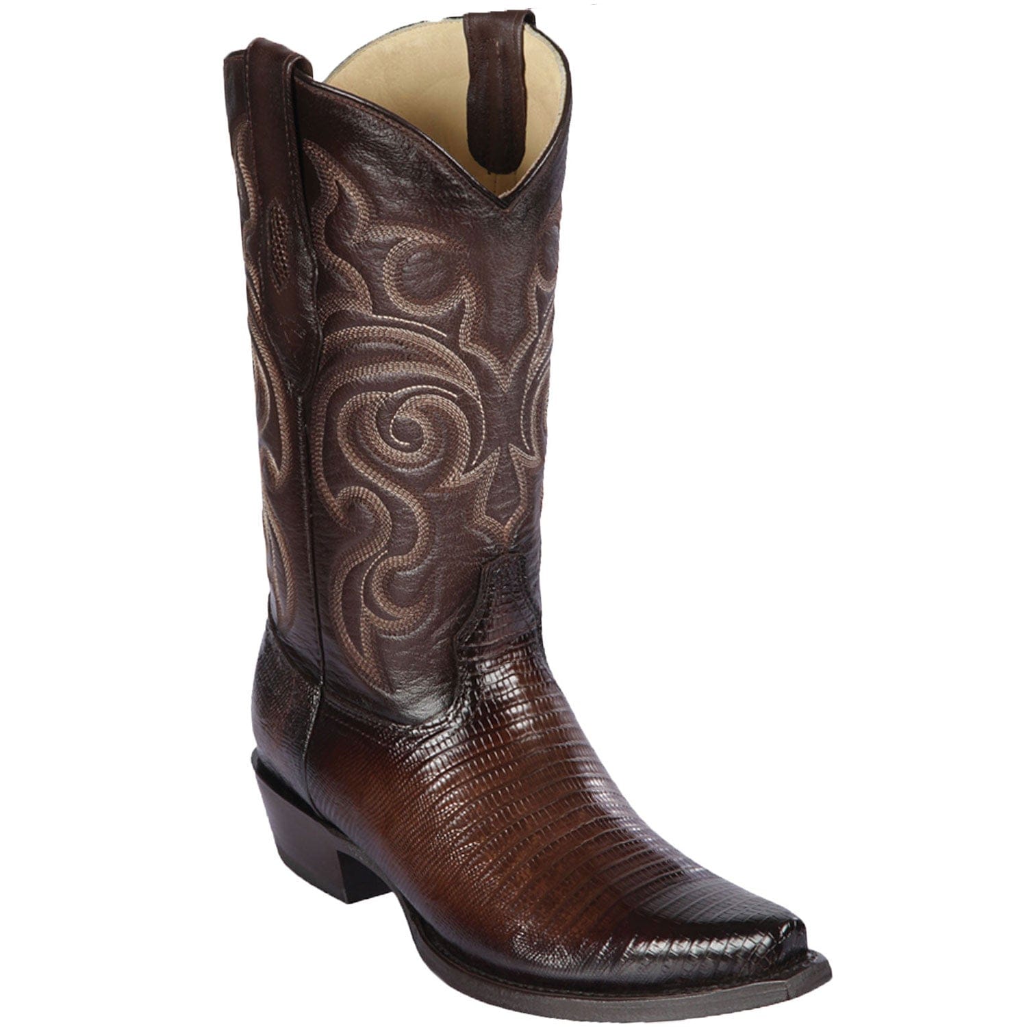 Western Genuine Teju Lizard Skin Snip Toe Boots Faded Brown Color - Los Altos Boots - Side View