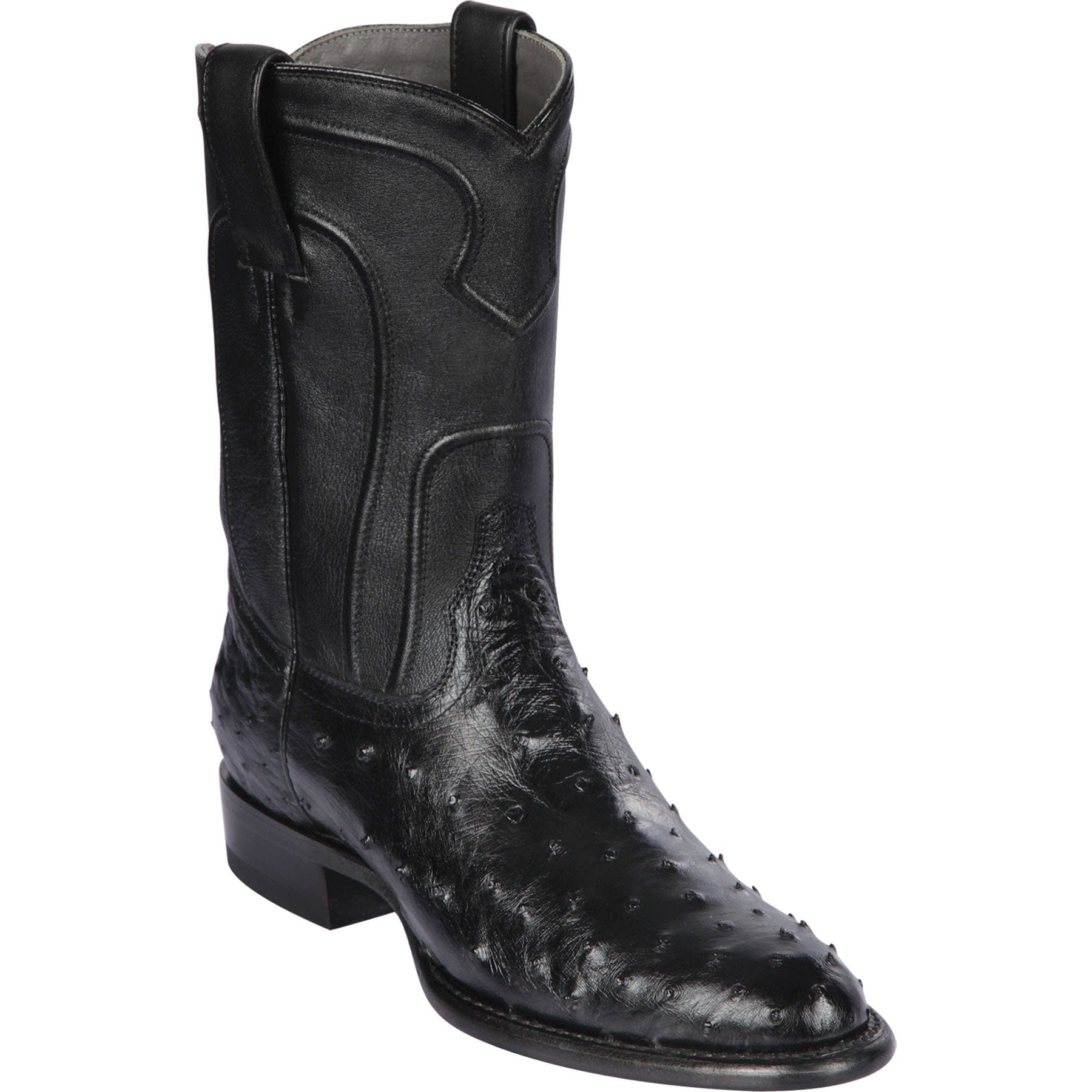 Western Genuine Ostrich Skin Roper Toe Boots Black Color - Los Altos Boots Side View