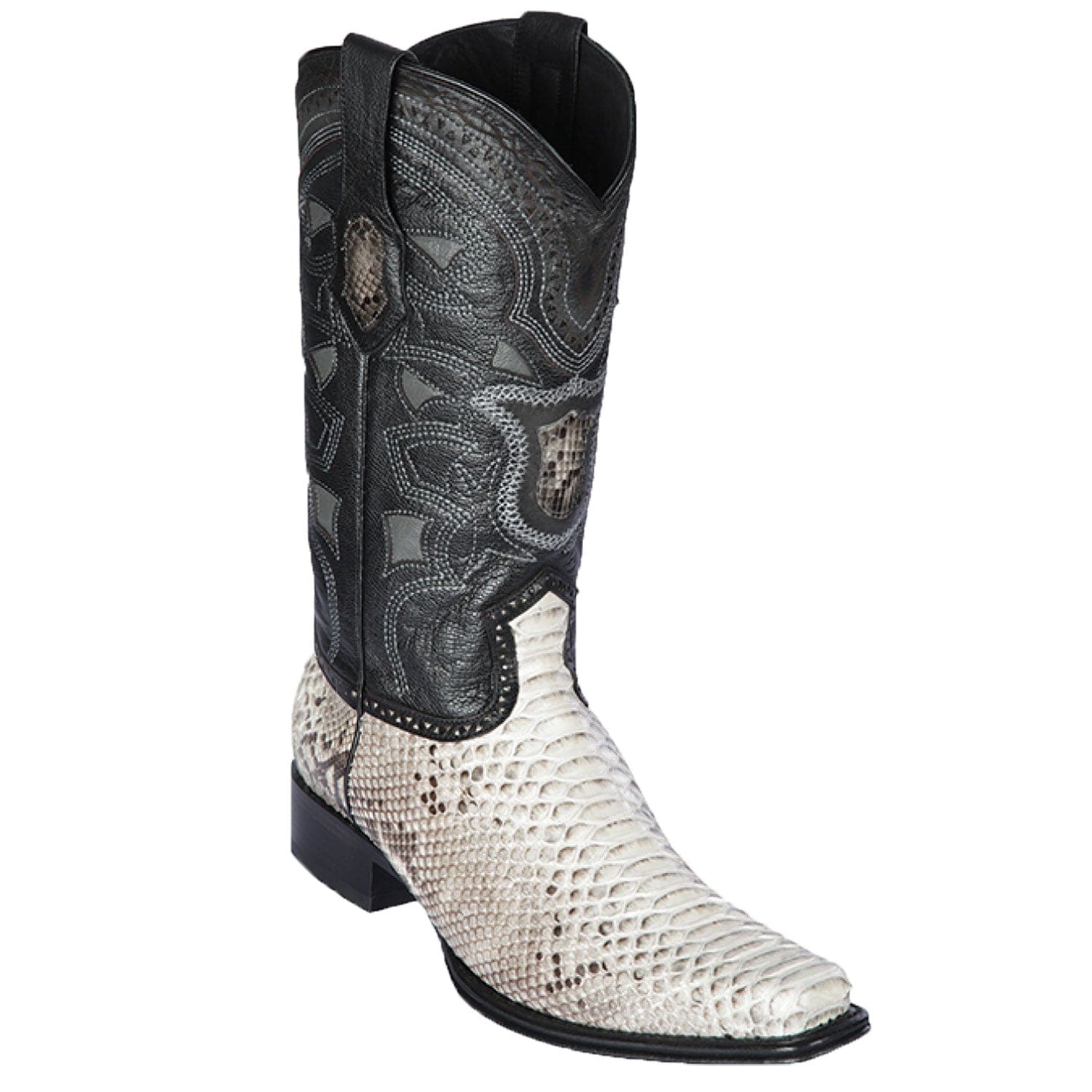 Western Genuine Python Skin European Square Toe Boots Natural Color - Los Altos Boots - Side View