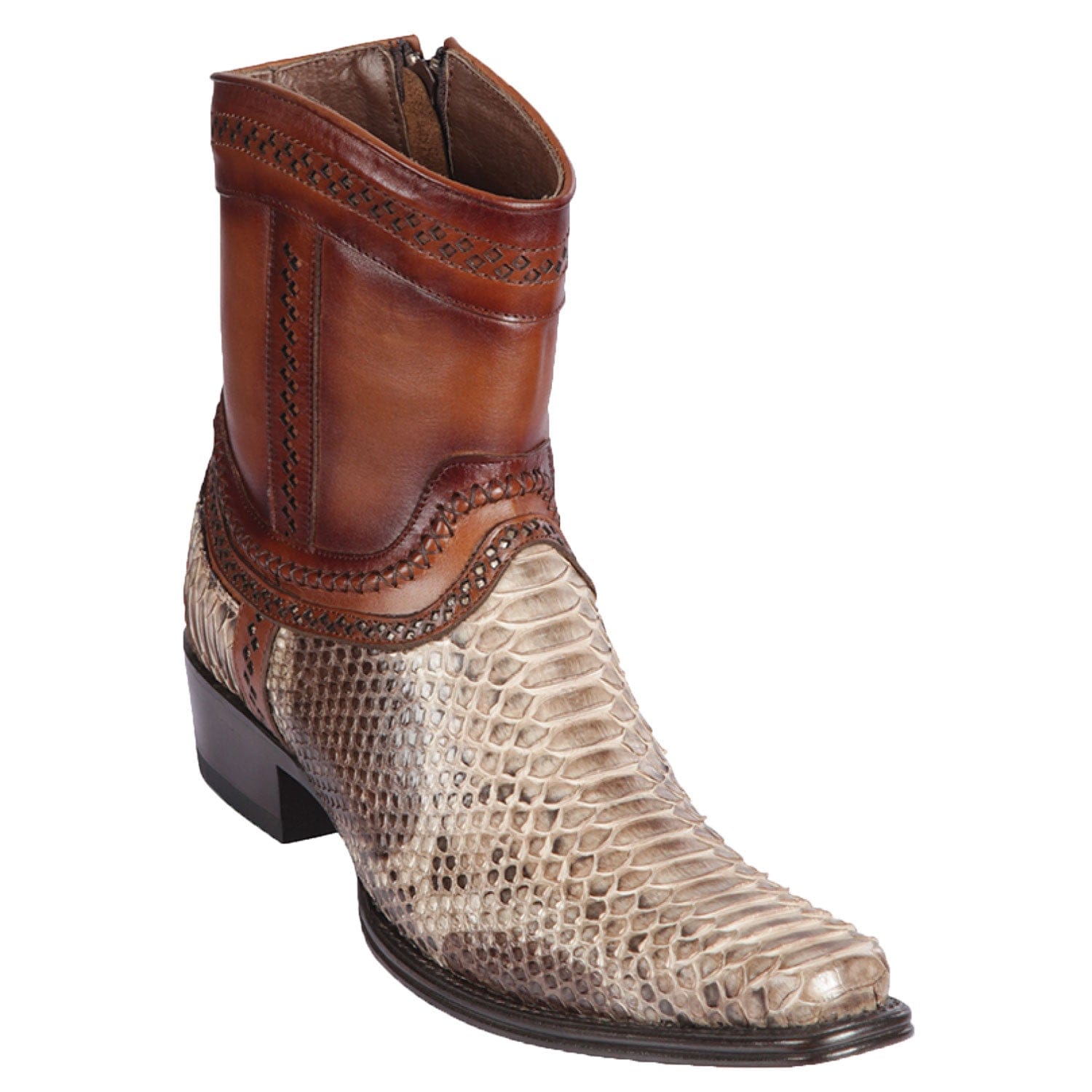 Men's Genuine Python Skin European Square Toe Short Boots With Zipper Rustic Brown Color - Los Altos Boots