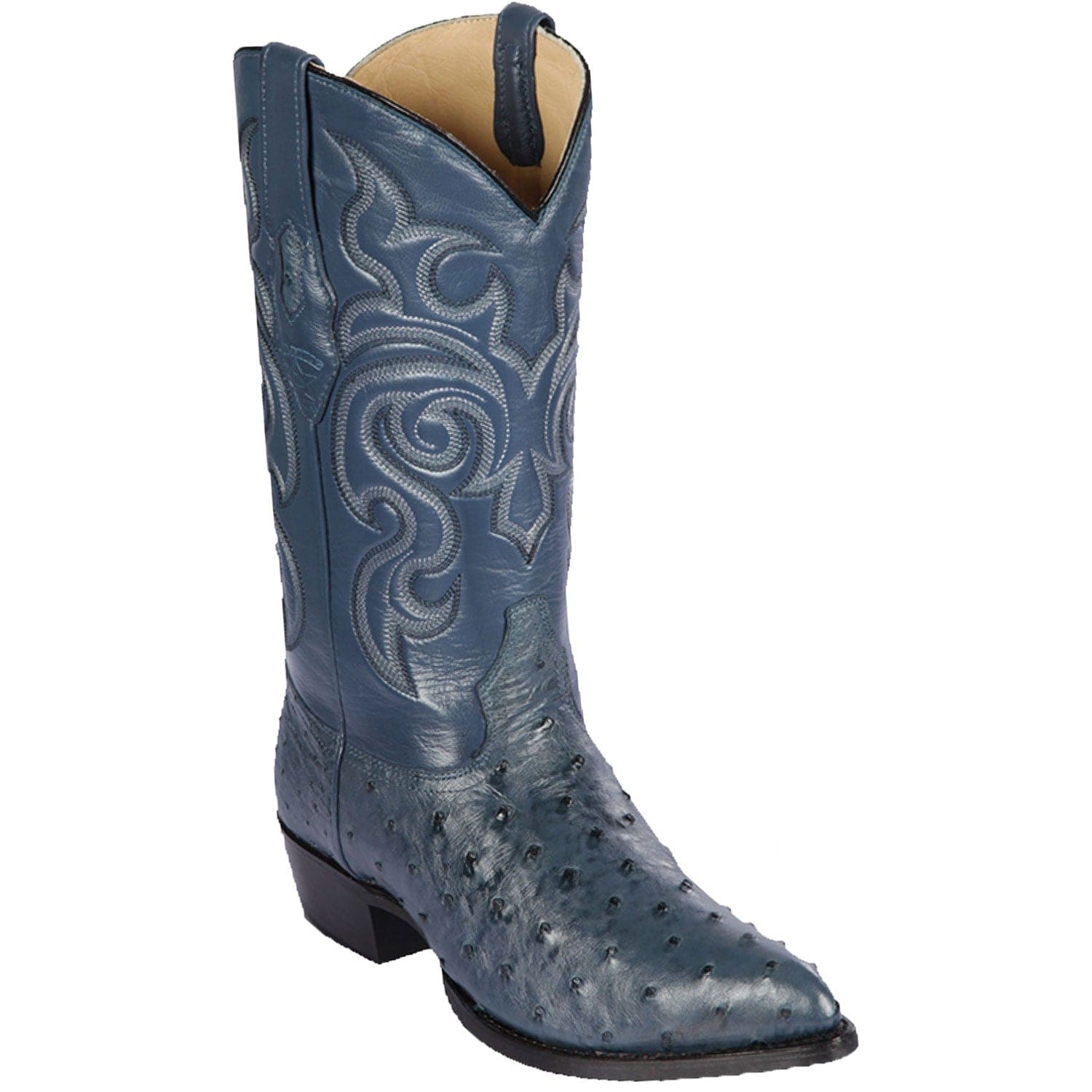 Western Genuine Ostrich Skin J Toe Boots Blue Jean Color - Los Altos Boots - Side View