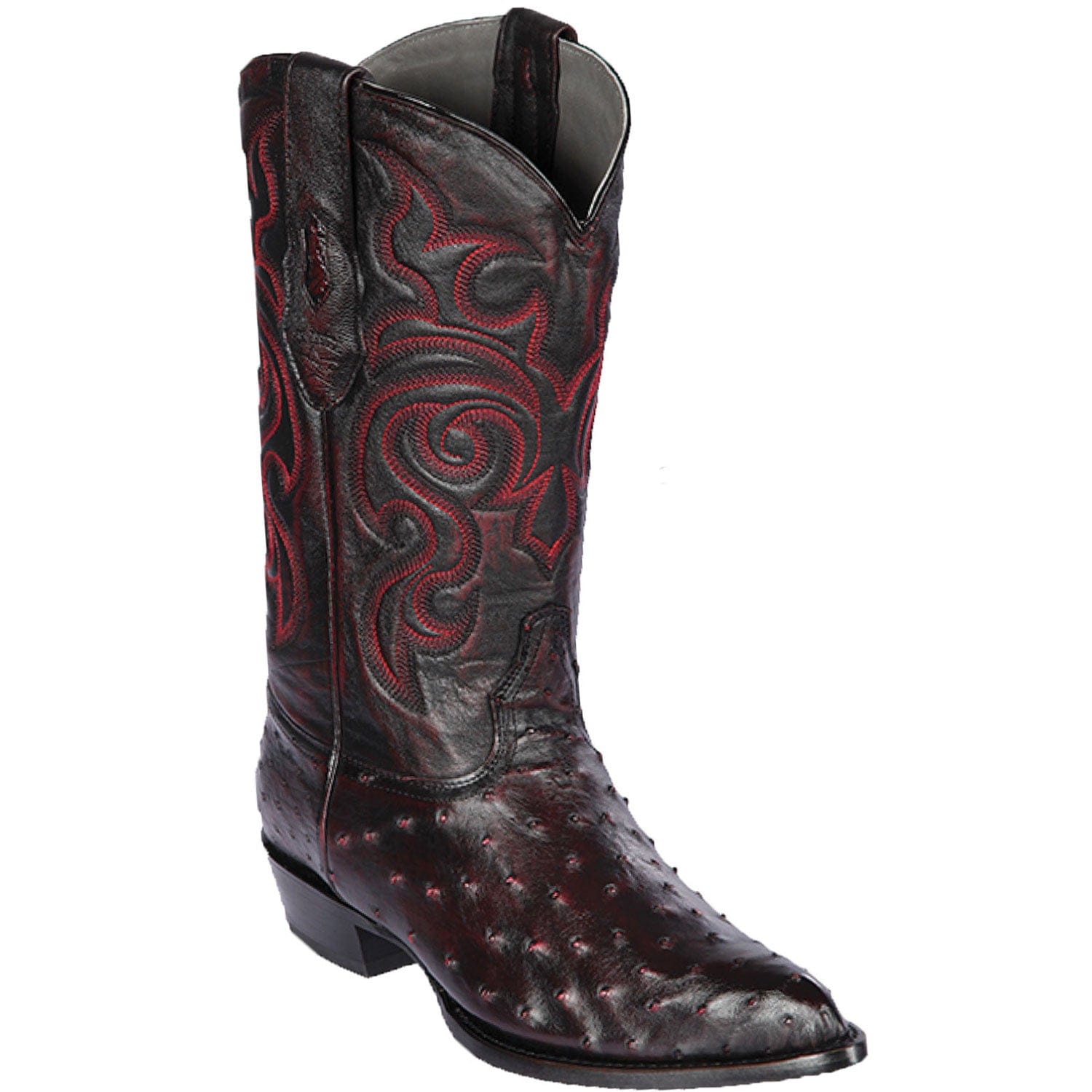 Western Genuine Ostrich Skin J Toe Boots Black Cherry Color - Los Altos Boots - Side View