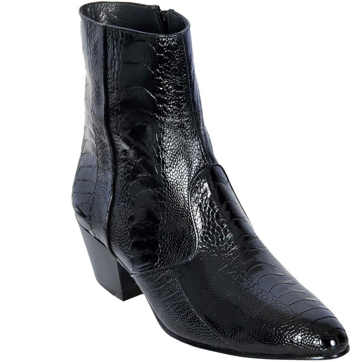 Men´s Genuine Ostrich Leg Skin Round Toe Ankle Boots Black Color - Los Altos Boots