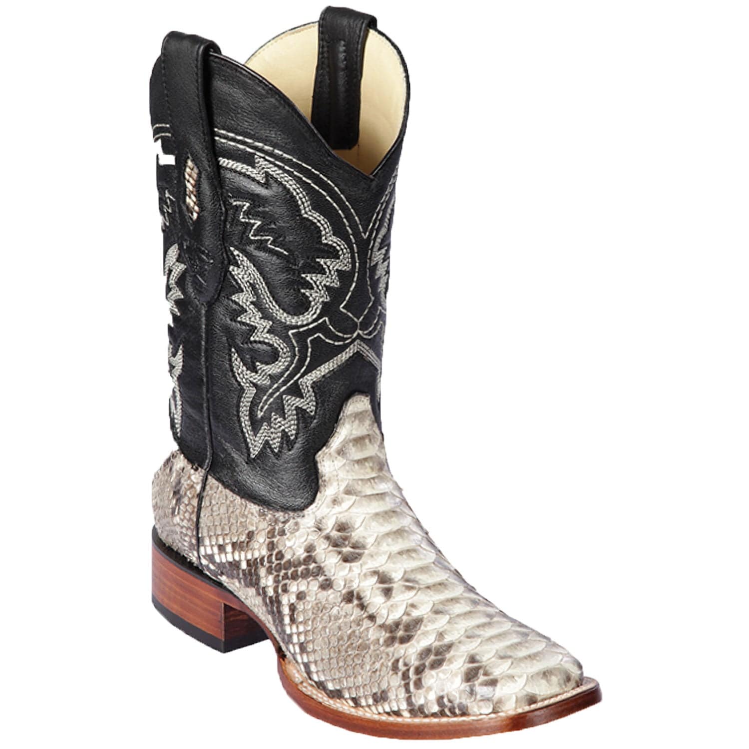 Western Genuine Python Skin Rodeo Wide Square Toe Boots Natrual Color - Los Altos Boots - Side View