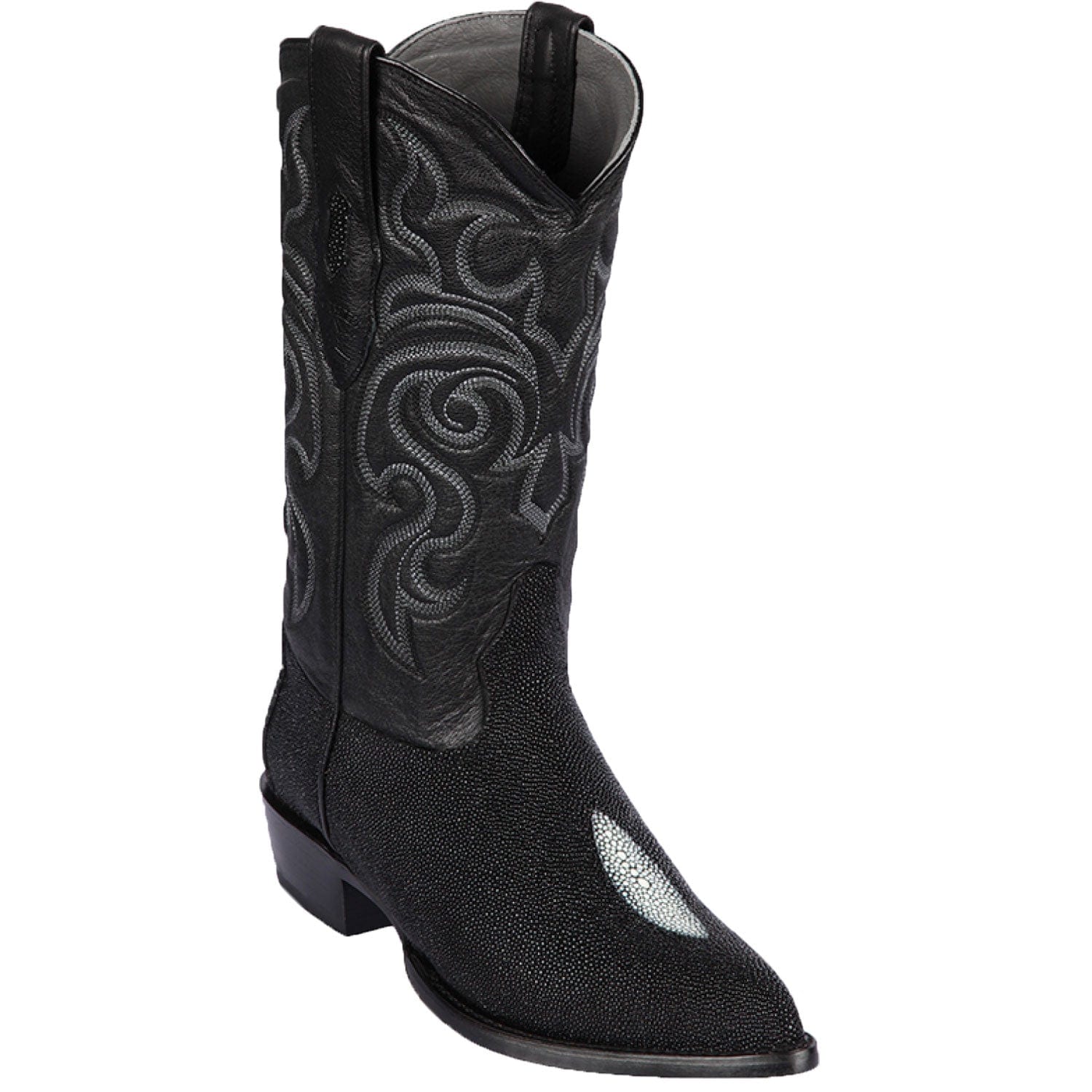 Western Genuine Stingray Skin Single Stone J Toe Boots Black Color - Los Altos Boots - Side View