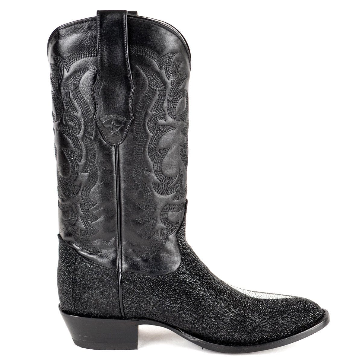 Western Genuine Stingray Skin Single Stone Round Toe Boots Black Color - Los Altos Boots - Right Side View