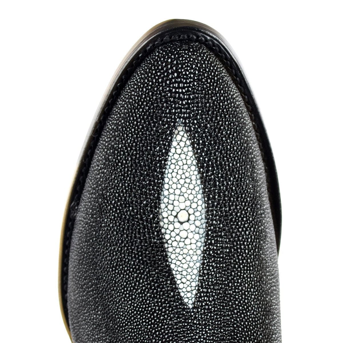 Western Genuine Stingray Skin Skin Single Stone Round Toe Boots Black Color - Los Altos Boots - Toe View
