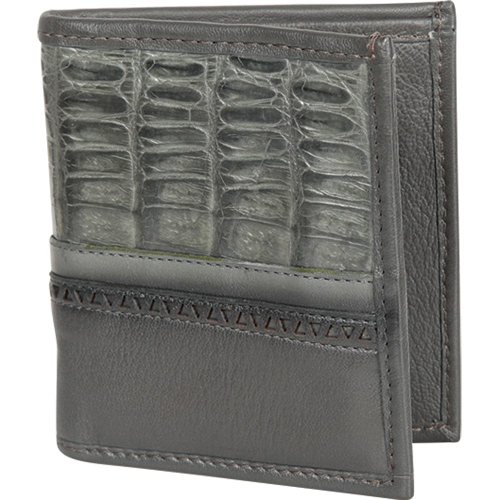 Genuine Leather and Caiman Belly Skin Laser Design Wallet in Gray Color - Los Altos Boots