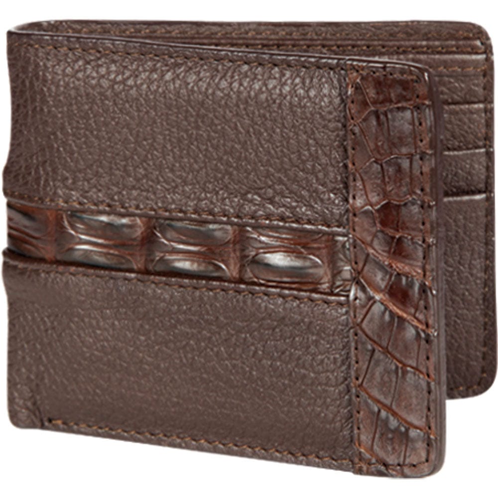 Genuine Leather and Caiman Skin Wallet in Brown Color - Los Altos Boots