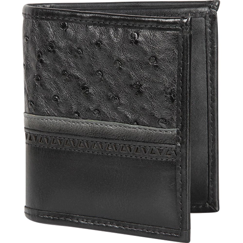 Genuine Leather and Ostrich Skin Laser Design Wallet in Black Color - Los Altos Boots