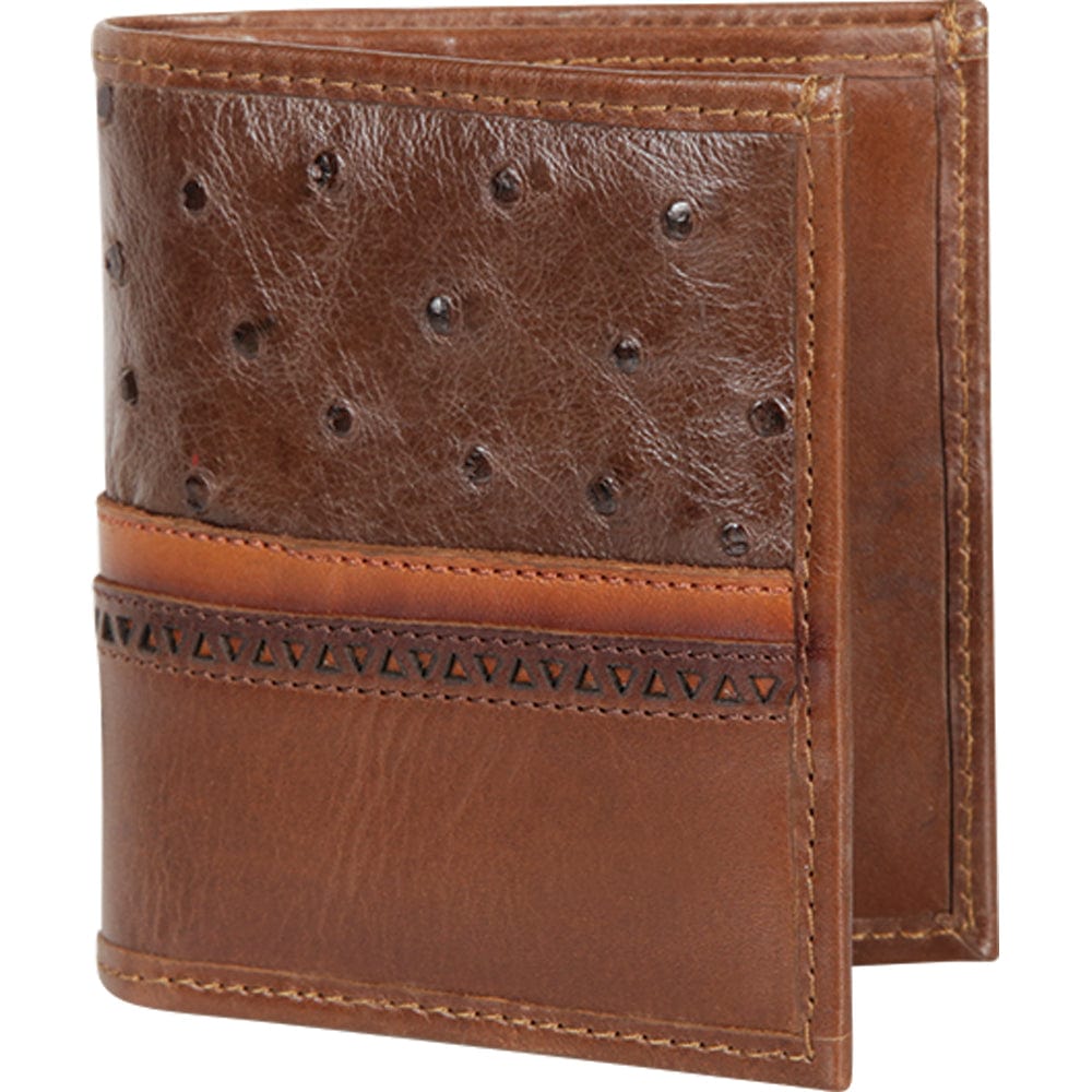Genuine Leather and Ostrich Skin Laser Design Wallet in Brown Color - Los Altos Boots