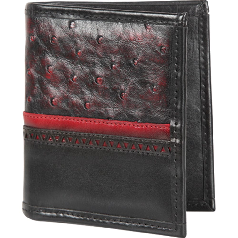Genuine Leather and Ostrich Skin Laser Design Wallet in Black Cherry Color - Los Altos Boots
