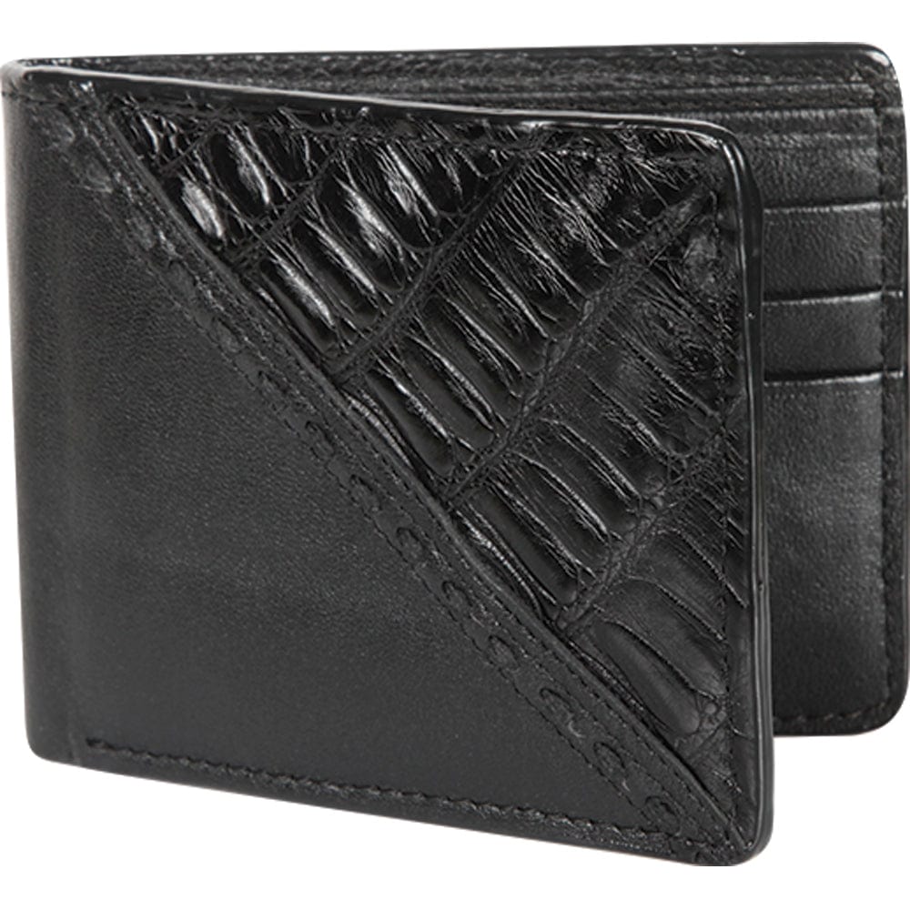 Genuine Leather and Caiman Belly Skin Stitch Design Wallet in Black Color - Los Altos Boots