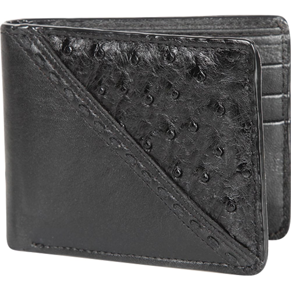 Genuine Leather and Ostrich Skin Stitch Design Wallet in Black Color - Los Altos Boots