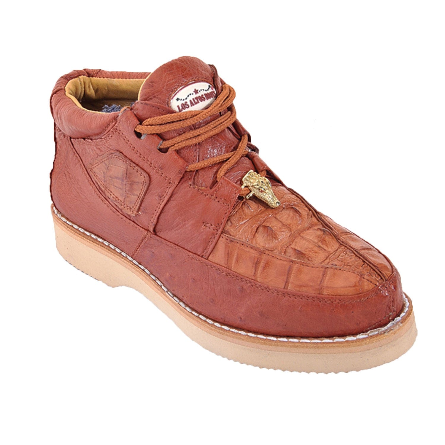Men's Genuine Caiman and Smooth Ostrich Skin Casual Shoes Cognac Color - Los Altos Boots