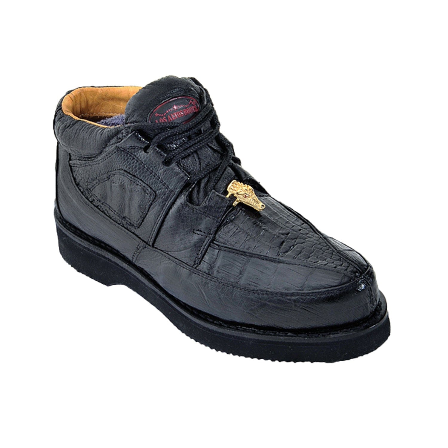 Men's Genuine Caiman and Smooth Ostrich Skin Casual Shoes Black Color - Los Altos Boots