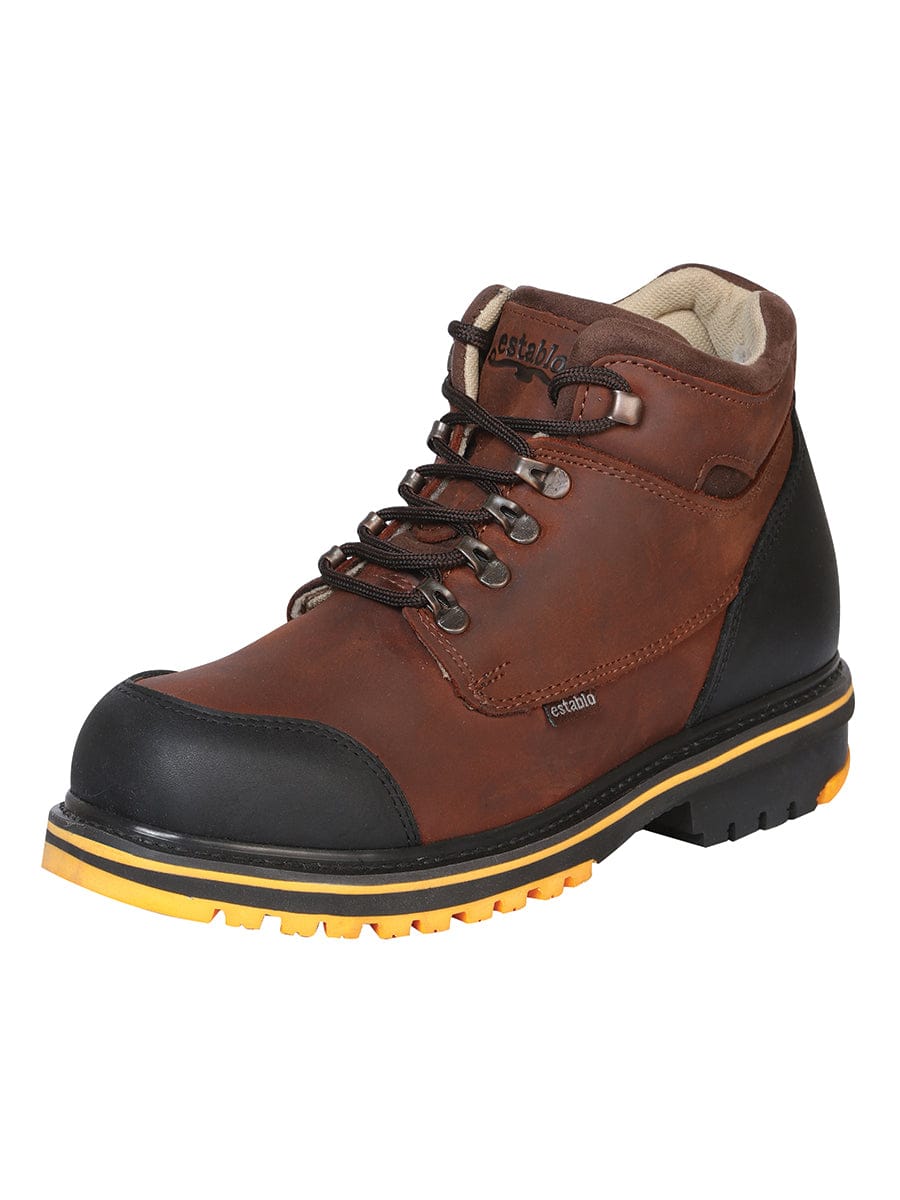 Establo Men's Work Ankle Boot - Black/Brown  Lace-Up 10848 - Side View